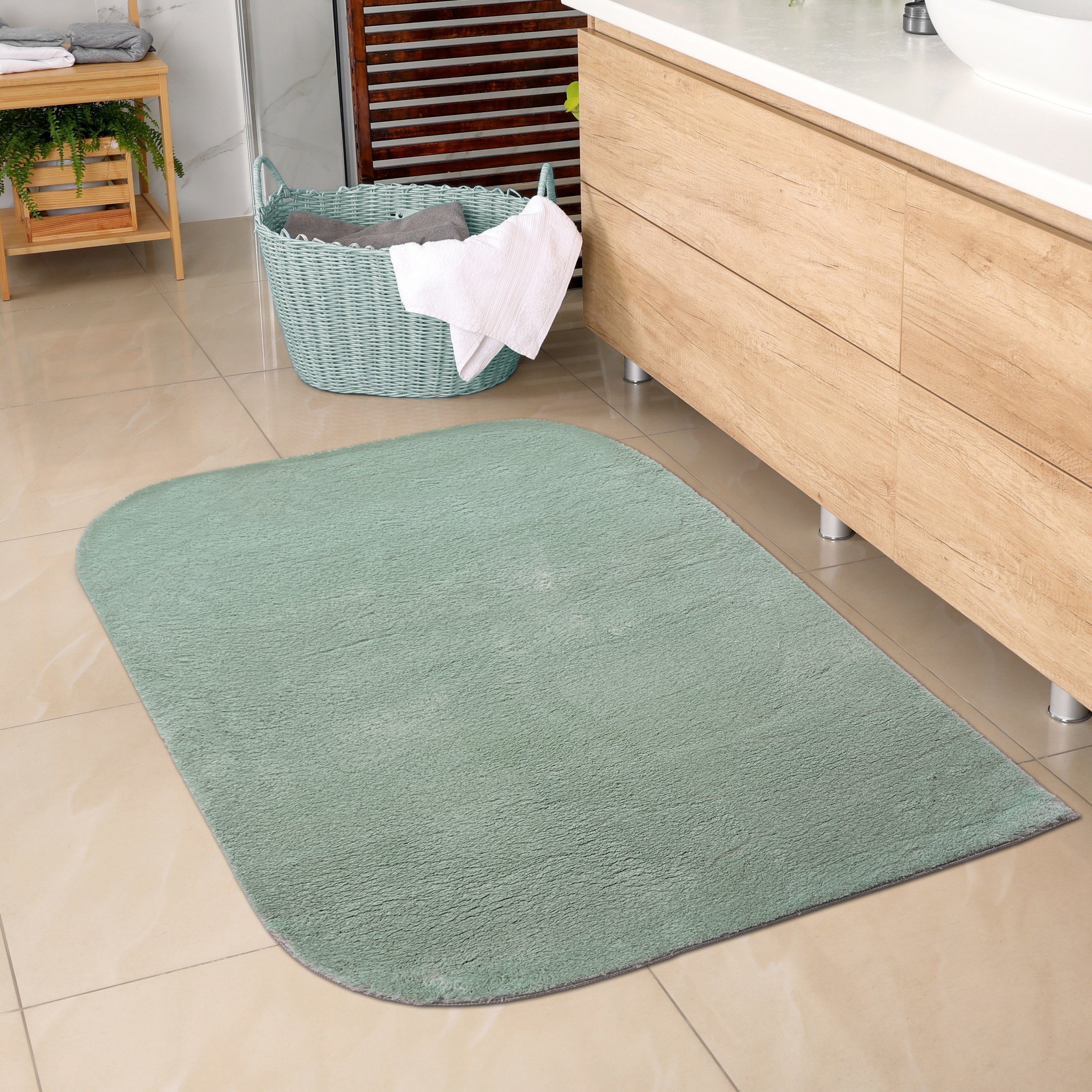 Teppich Badezimmer Teppich mit abgerundeten Ecken, waschbar, in grün, Carpetia, rechteckig, Höhe: 16 mm