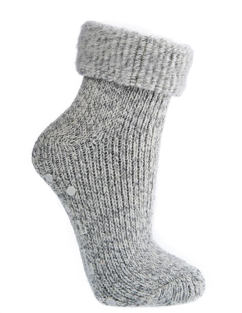 TippTexx 24 ABS-Socken 2 Umschlag mit ABS-Stoppersocken Wollsocken Grau Paar für Damen
