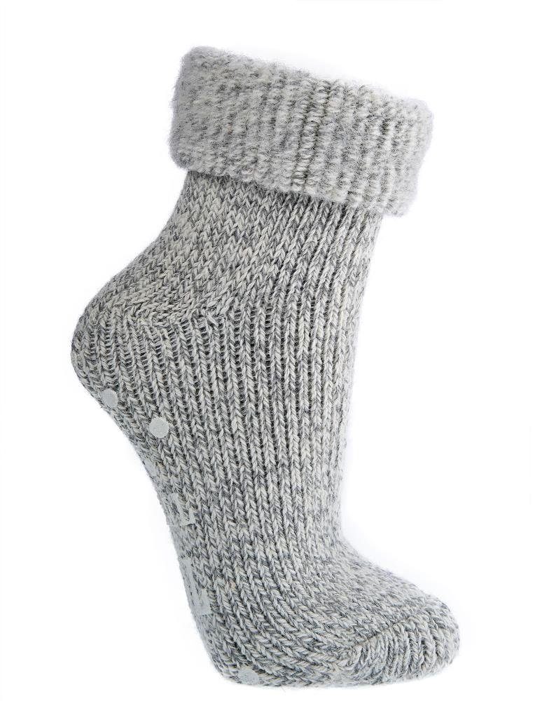 TippTexx 24 ABS-Socken 2 Paar Wollsocken ABS-Stoppersocken Damen Grau für mit Umschlag