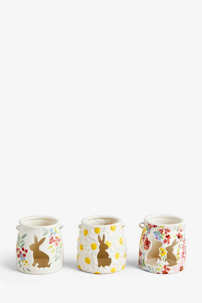Next Teelichthalter 3er-Set Teelicht-Keramiklaternen, Hase und Blumen