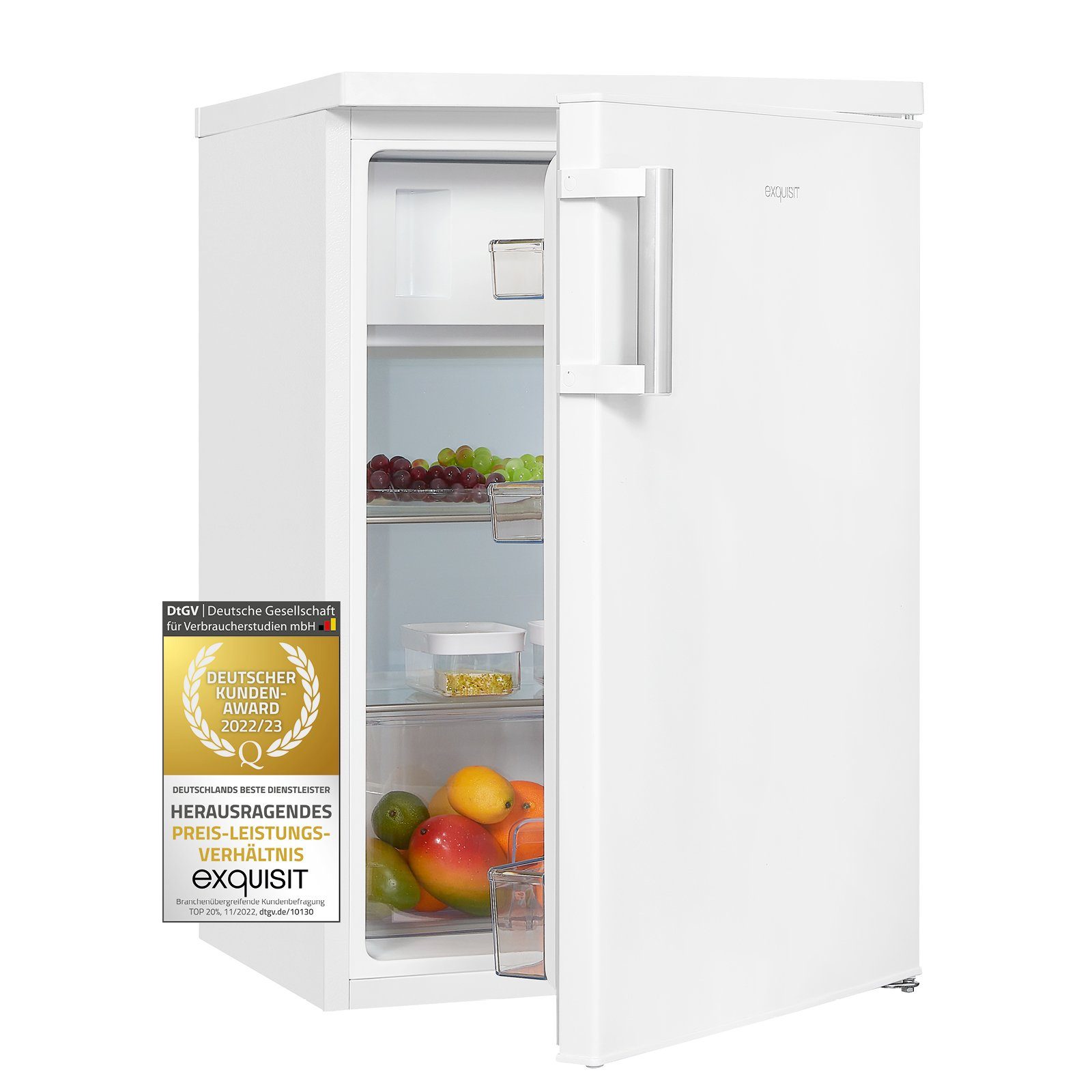 Exquisit Kühlschrank KS117-3-010E silber | Kühlschrank mit Gefrierfach  freistehend 82 l Volumen | Gemüsefach | Freistehender Kühlschrank mit