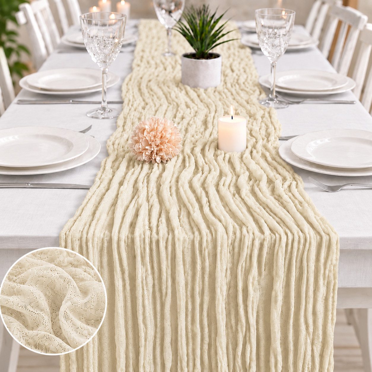 JASLIFE Tischläufer Käsetuch Gaze im boho deko herbst tischläufer (10-tlg, 55 x 300 cm, 90 x 300 cm), Natürliche Faltenstruktur, weich fallend, vielseitig dekorierbar