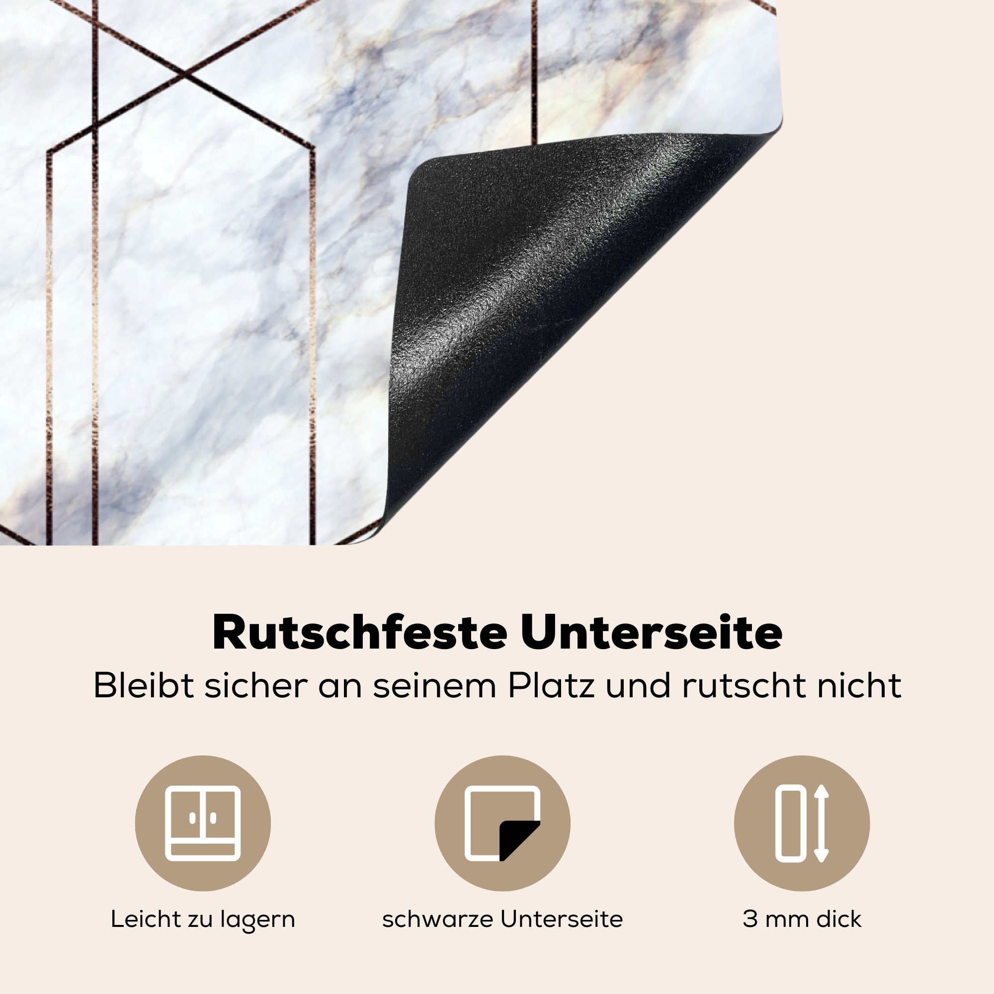 MuchoWow Herdblende-/Abdeckplatte Marmor 78x78 küche Gold (1 tlg), - - Weiß, Ceranfeldabdeckung, Vinyl, Arbeitsplatte für cm