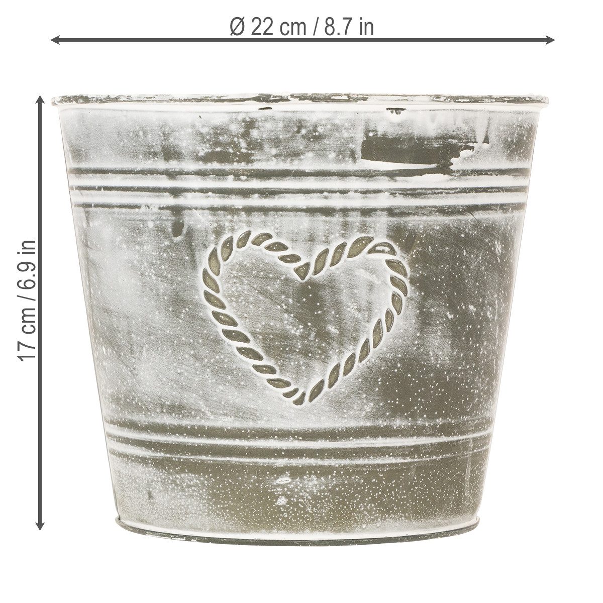 Florists Products Übertopf Blumentopf Shabby Chic Metall Herz Ø22cm Vintage Dekoration