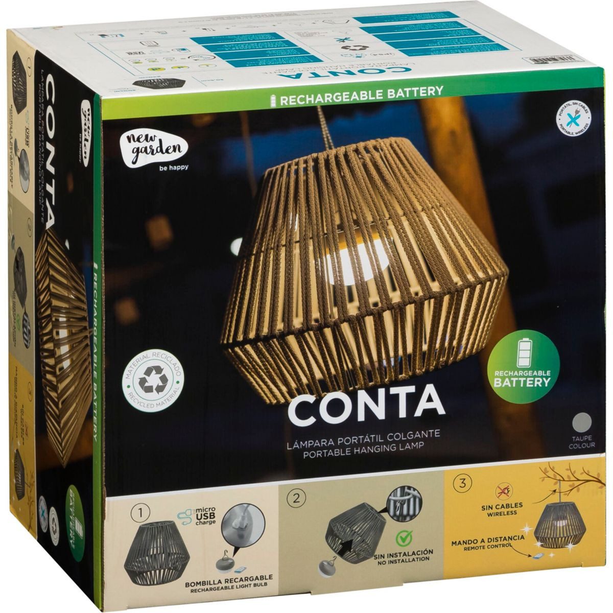 New Garden Dekolicht New Garden Conta Recharge battery Hang taupe grey