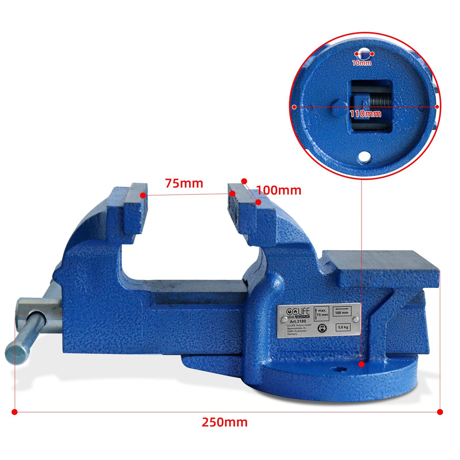 CCLIFE Schraubstock Schraubstock 125mm Werkbank Spannweit 100 Feststehend für schraubstock 100mm