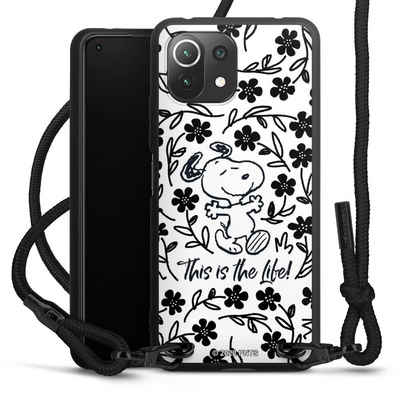 DeinDesign Handyhülle Peanuts Blumen Snoopy Snoopy Black and White This Is The Life, Xiaomi Mi 11 Lite 5G Premium Handykette Hülle mit Band Cover mit Kette