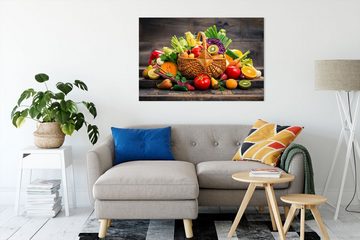 Pixxprint Leinwandbild Frisches Obst und Gemüse im Korb, Frisches Obst und Gemüse im Korb (1 St), Leinwandbild fertig bespannt, inkl. Zackenaufhänger