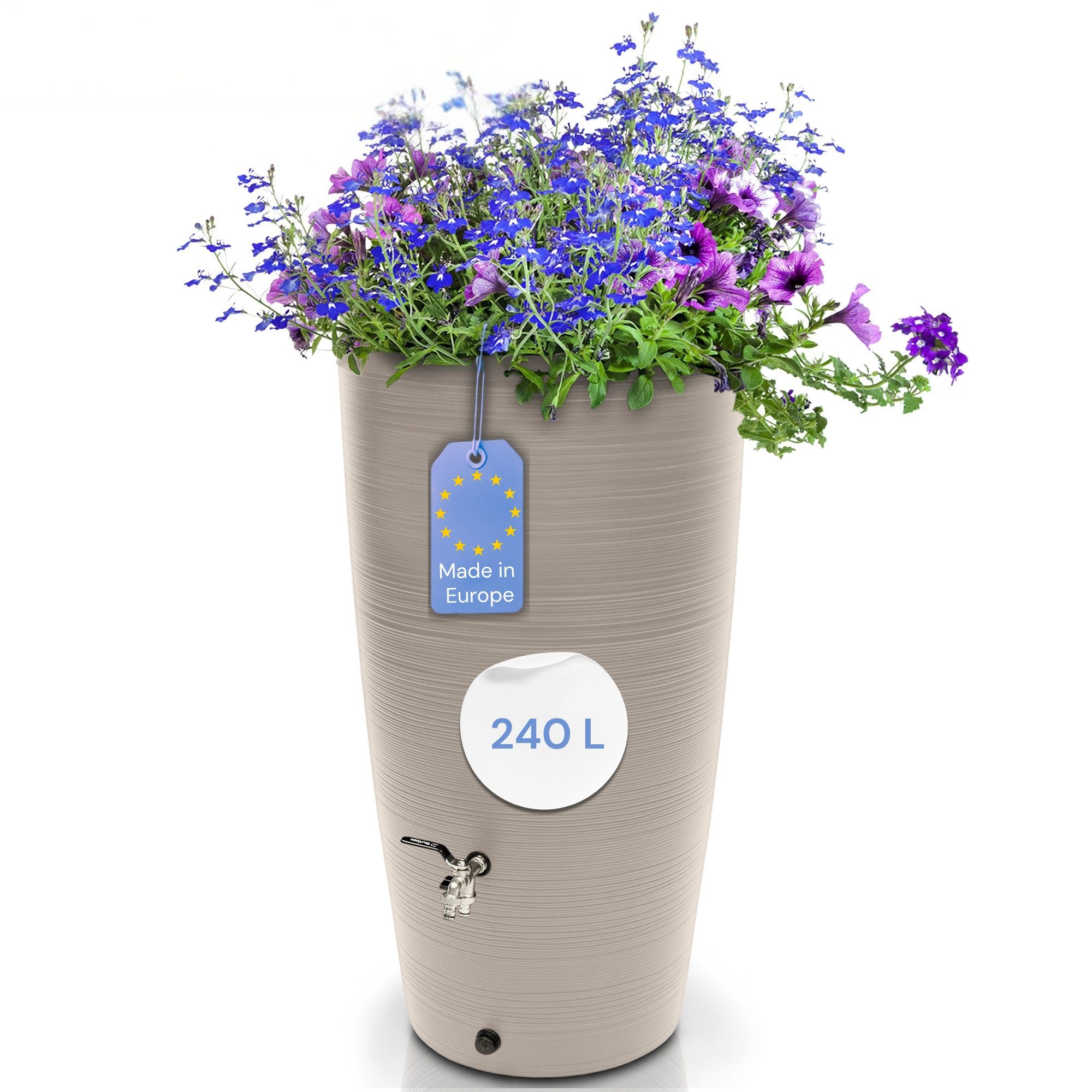 YourCasa Regentonne 240 Liter [Aquasplash] Messing Wasserhahn & Deckel Regenfass