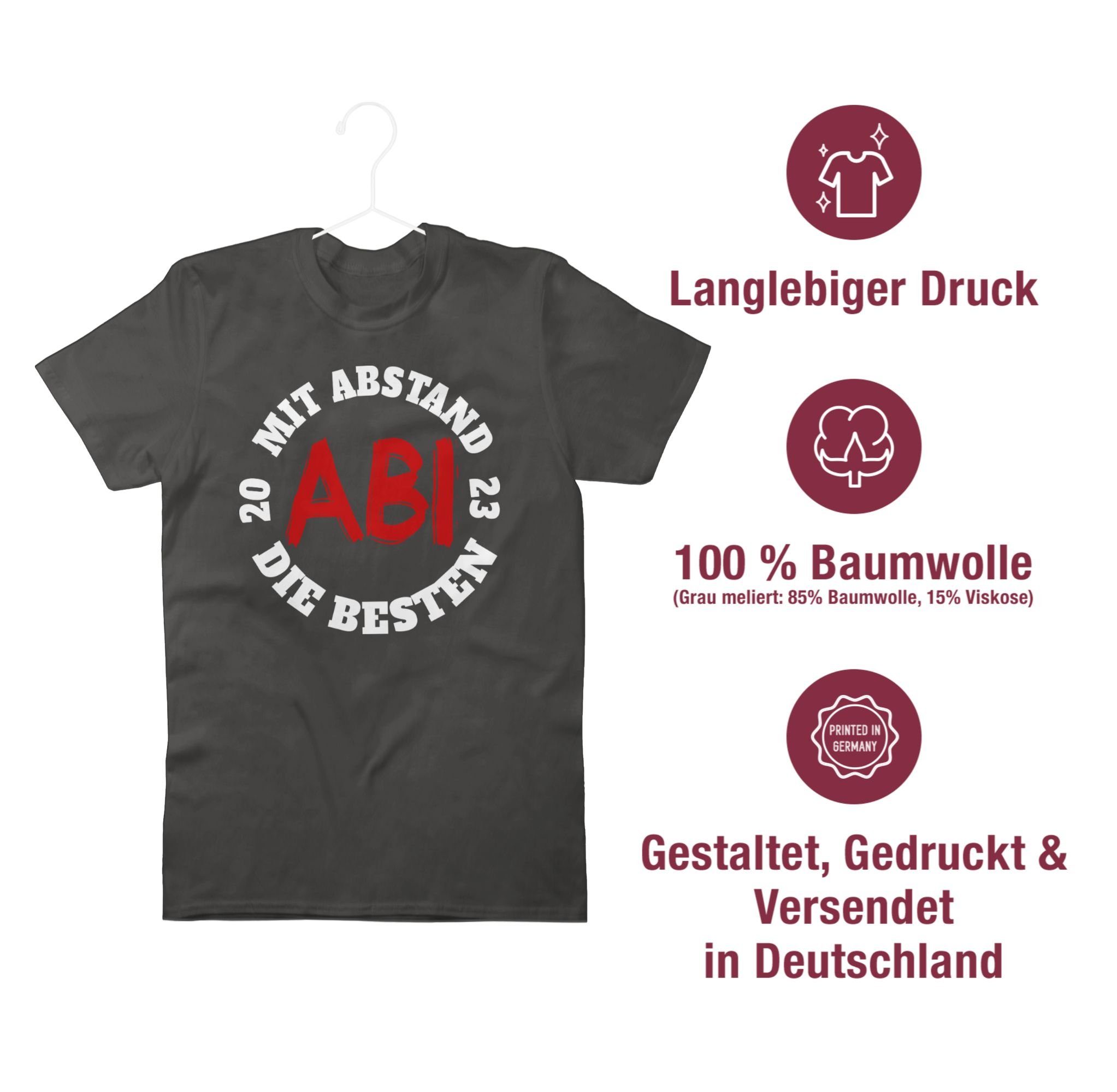 Abschluss T-Shirt Besten Abitur Abi Mit 03 Abstand & die 2023 Dunkelgrau - weiß/rot Geschenk Shirtracer - 2024