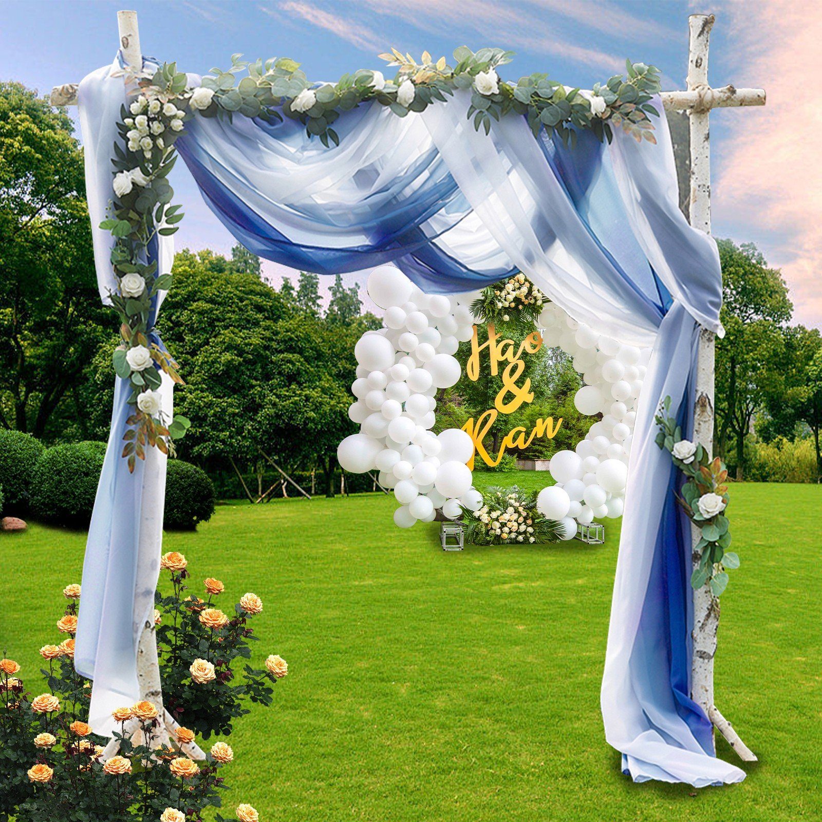 Querbehang Hochzeitsbogen Drape, Tüll Gardinen, für Deko Bogen- Blau Partydekorationen Strandhochzeitshintergründe, Party und Bogenvorhäng, Sunicol, Rasen