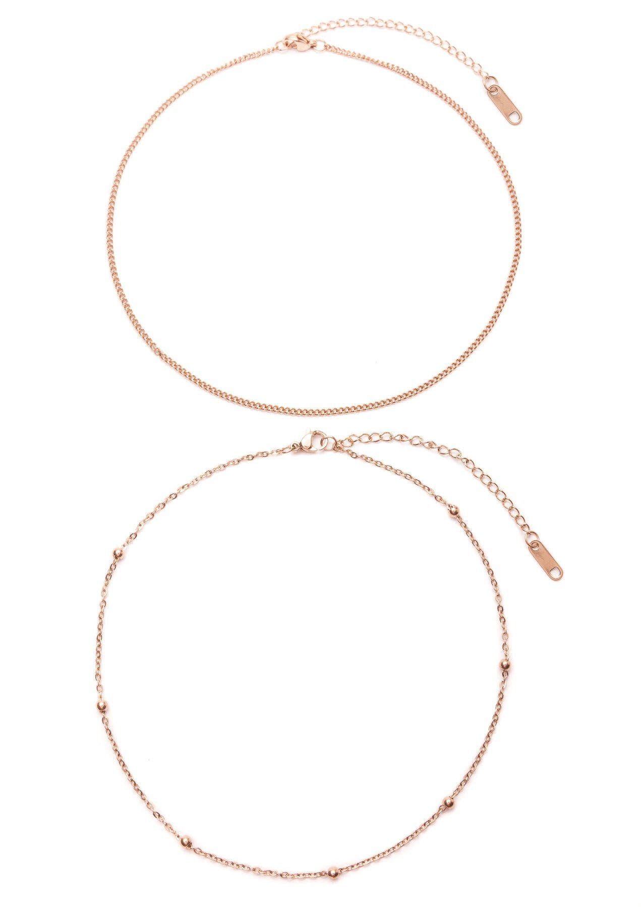 Hey Happiness Edelstahlketten-Set Layer Choker 18K Gold Roségold, Ketten Set kurz, Damen Halsketten Kugel Rolo doppelreihig, wasserfest