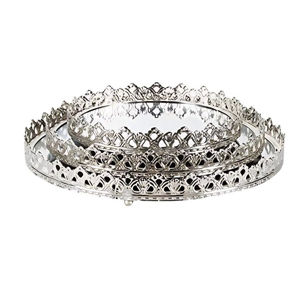 Thumbnail - Riyashop Haushaltshobel 3er Set Spiegeltabletts Metall Ø 20-26-29 cm Silber