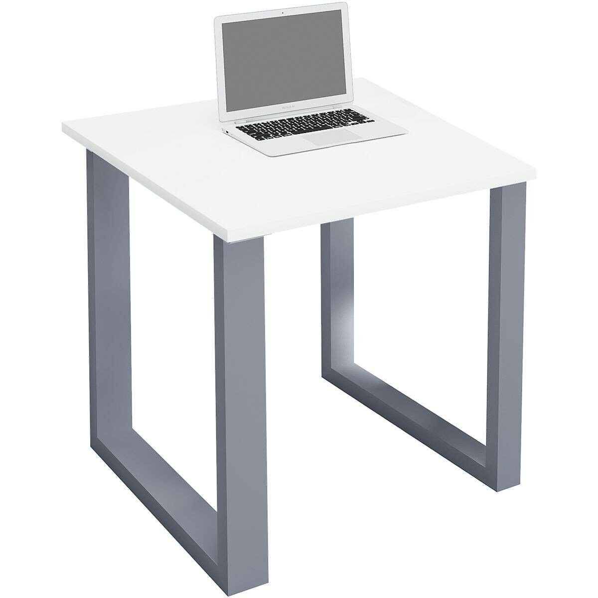 VCM Schreibtisch Lona, quadratisch, Bügel-Fuß weiß/silber | silbern
