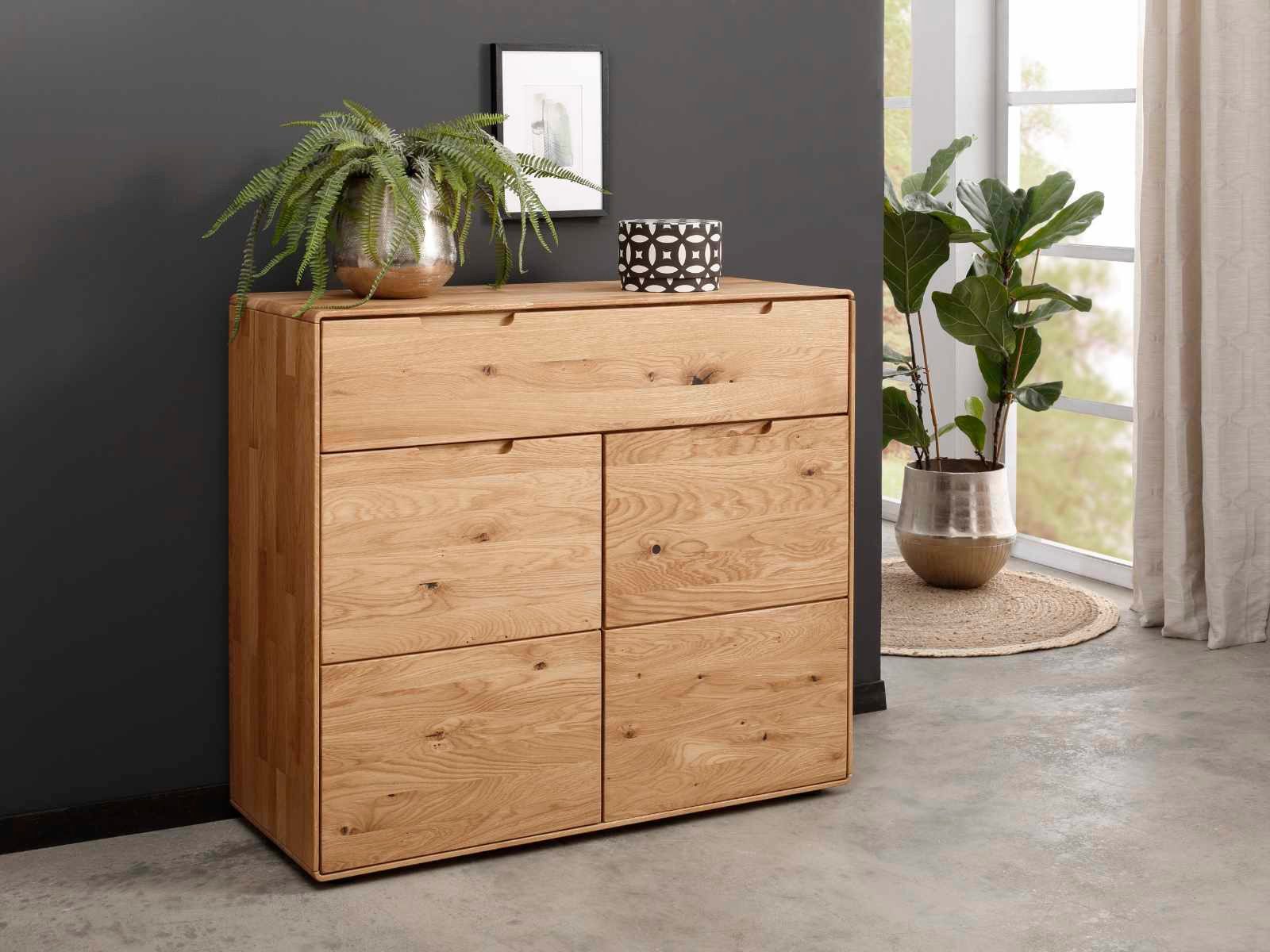 Sideboard Sideboard Kommode 100x91x40cm Anrichte Fano Massivholz Wildeiche natur