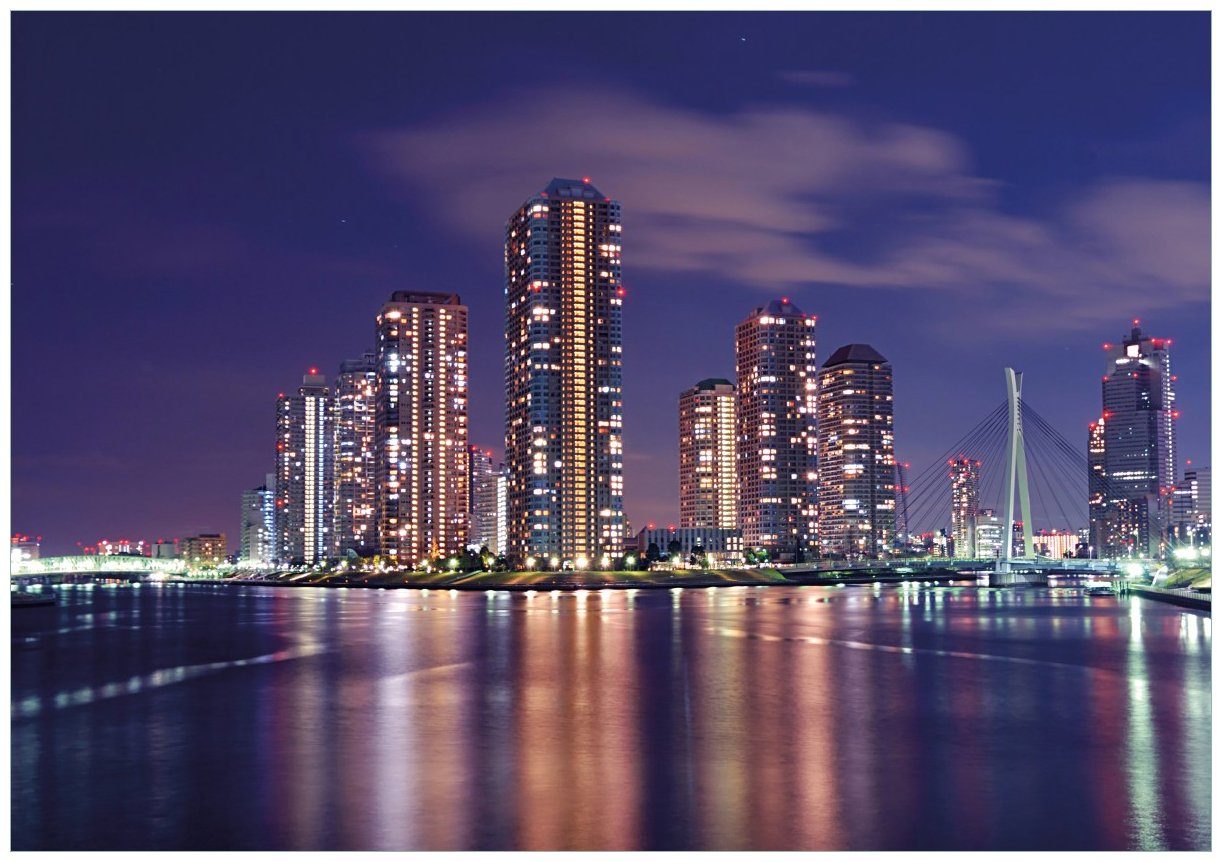 Wallario Wandbild, Tokyo- Skyline bei Nacht, in verschiedenen Ausführungen