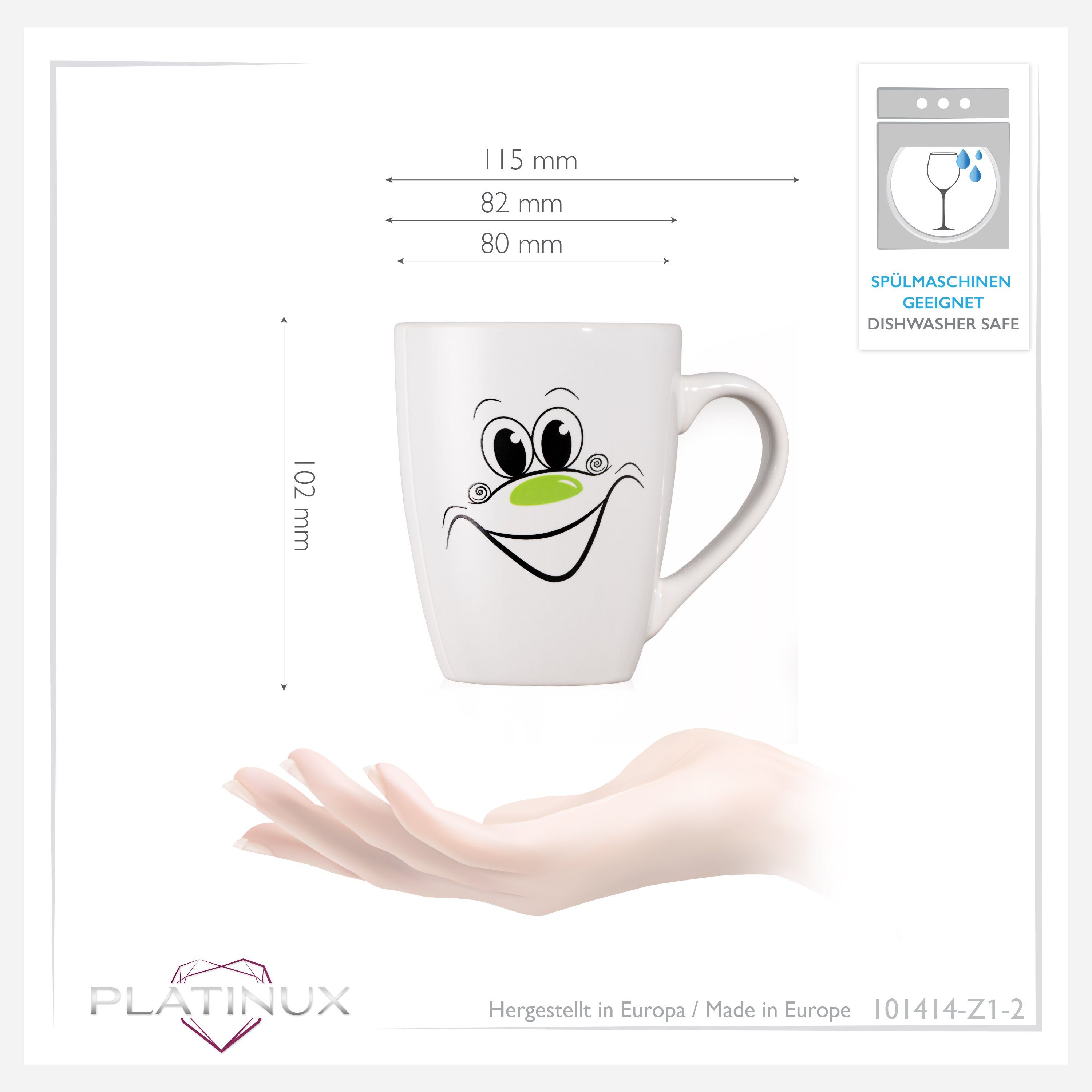 PLATINUX Tasse Kaffeetasse mit Karneval Teebecher lustigem Grün, Keramik, 300ml) (max. 250ml Teetasse Kaffeebecher Motiv lachendem
