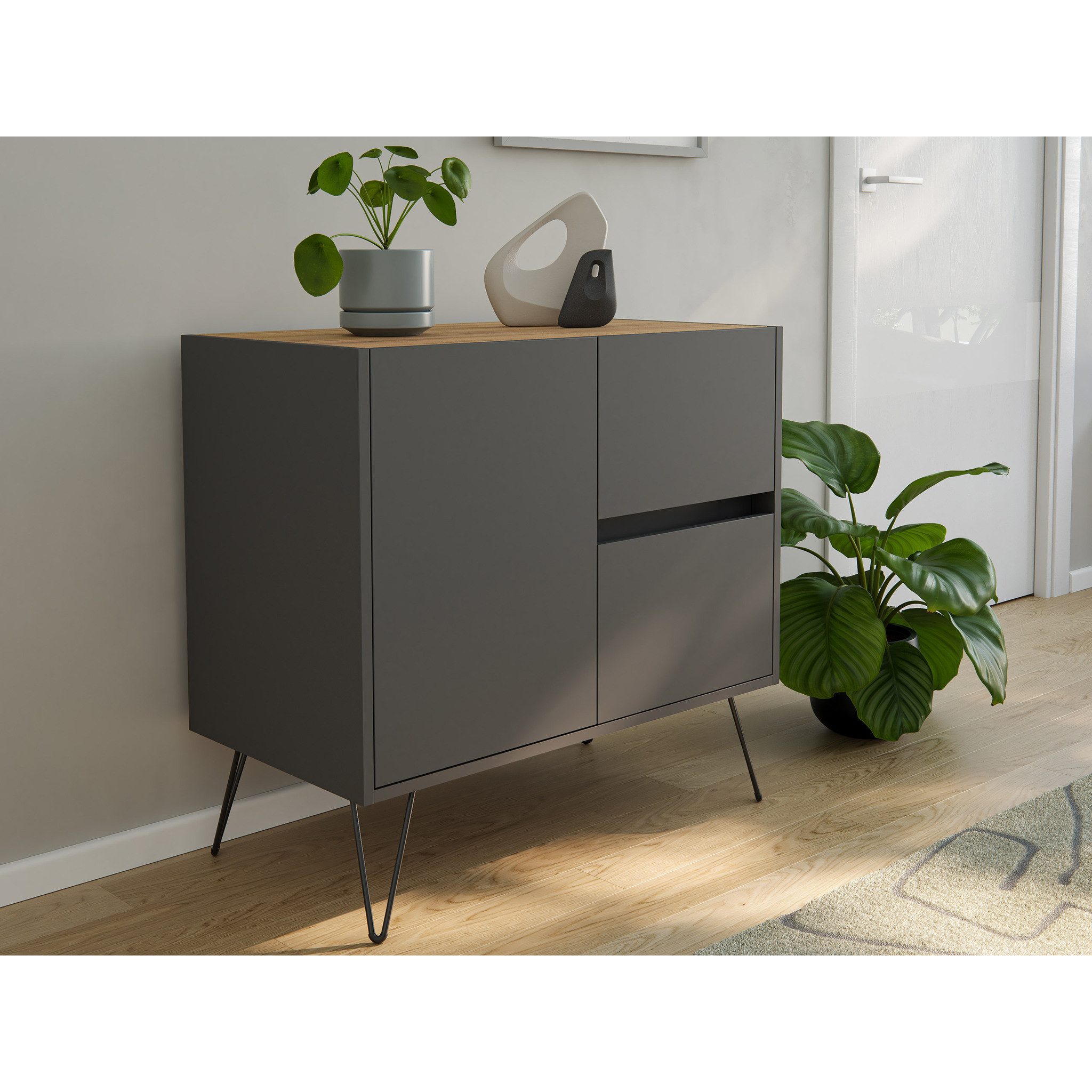 Posseik Sideboard Posseik Sideboard Industrial C 80 cm Grafit/Eiche Top
