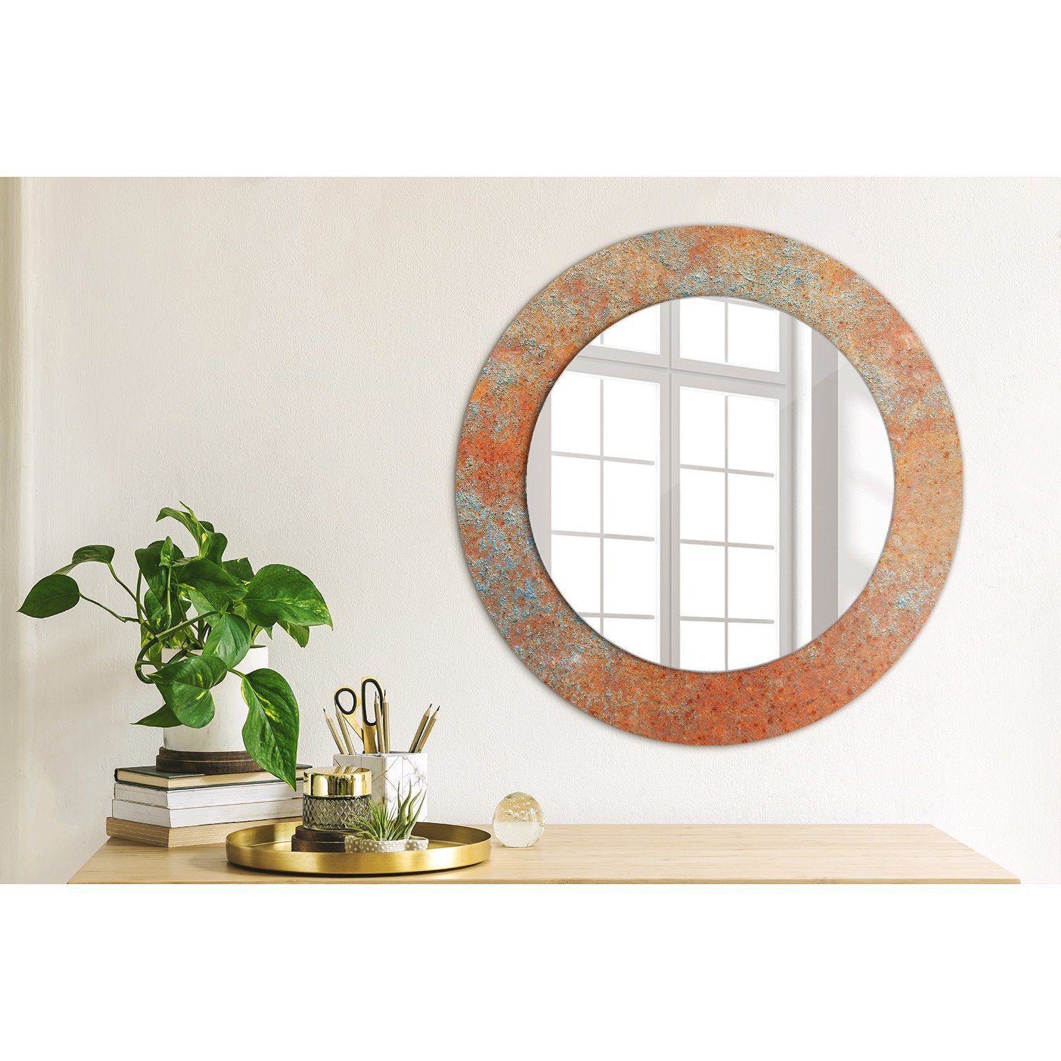 Rostig Rund: Spiegel Modern mit Wandmontage Wandspiegel Tulup Metall Spiegel Aufdruck Ø50cm