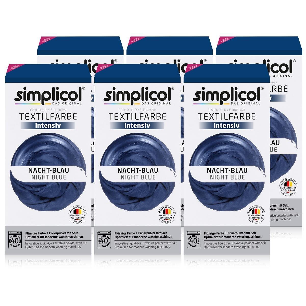 Textilfarbe Simplicol Textilfarbe intensiv Nacht-Blau - Einfaches Färben (6er Pack
