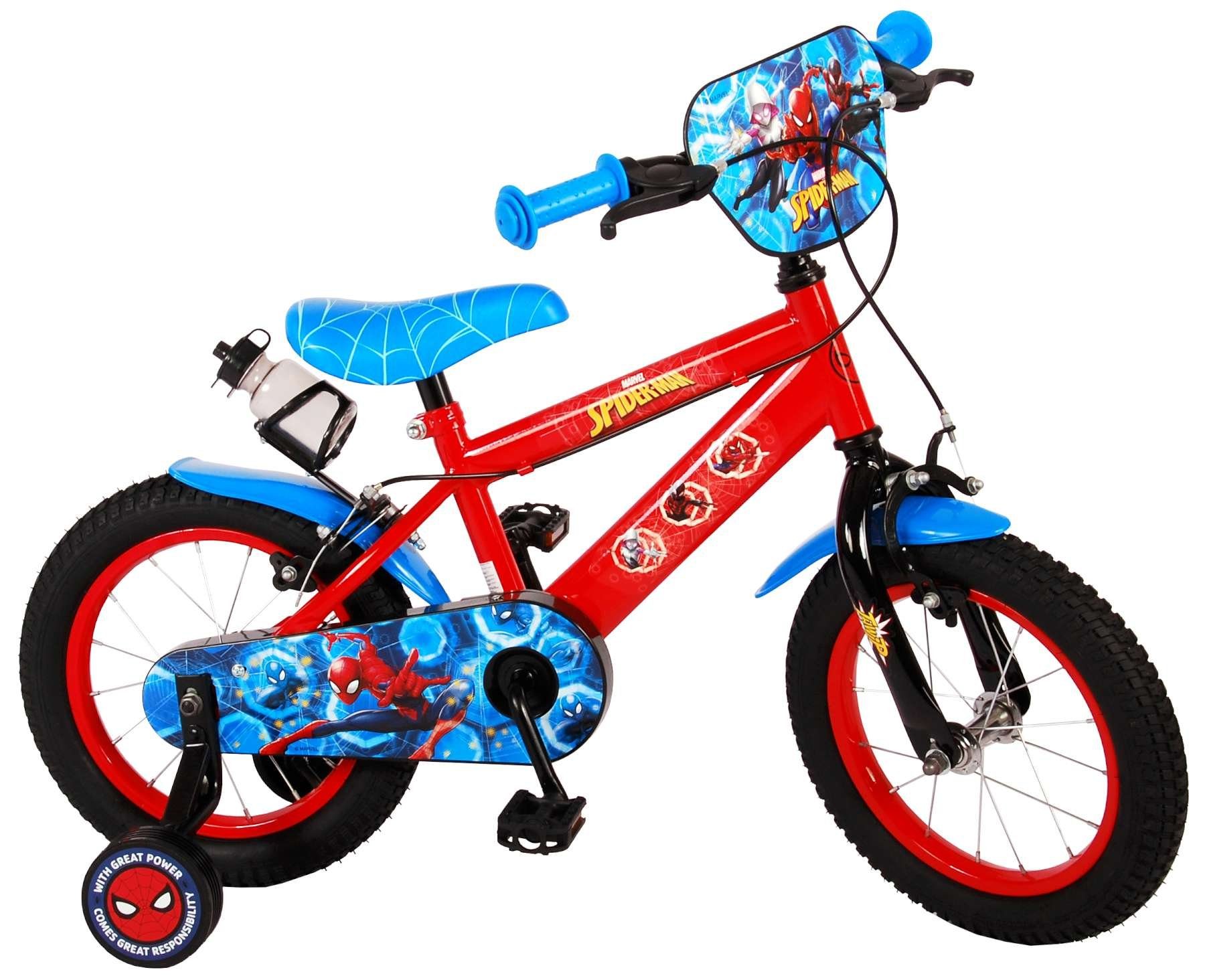 TPFSports Kinderfahrrad Disney Fahrrad Spider - Sicherheitsgriffe), Rot Man - Zoll, (Jungs 1 Stützrädern Fahrrad 14 14 Kinder Gang, Zoll mit Rutschfeste