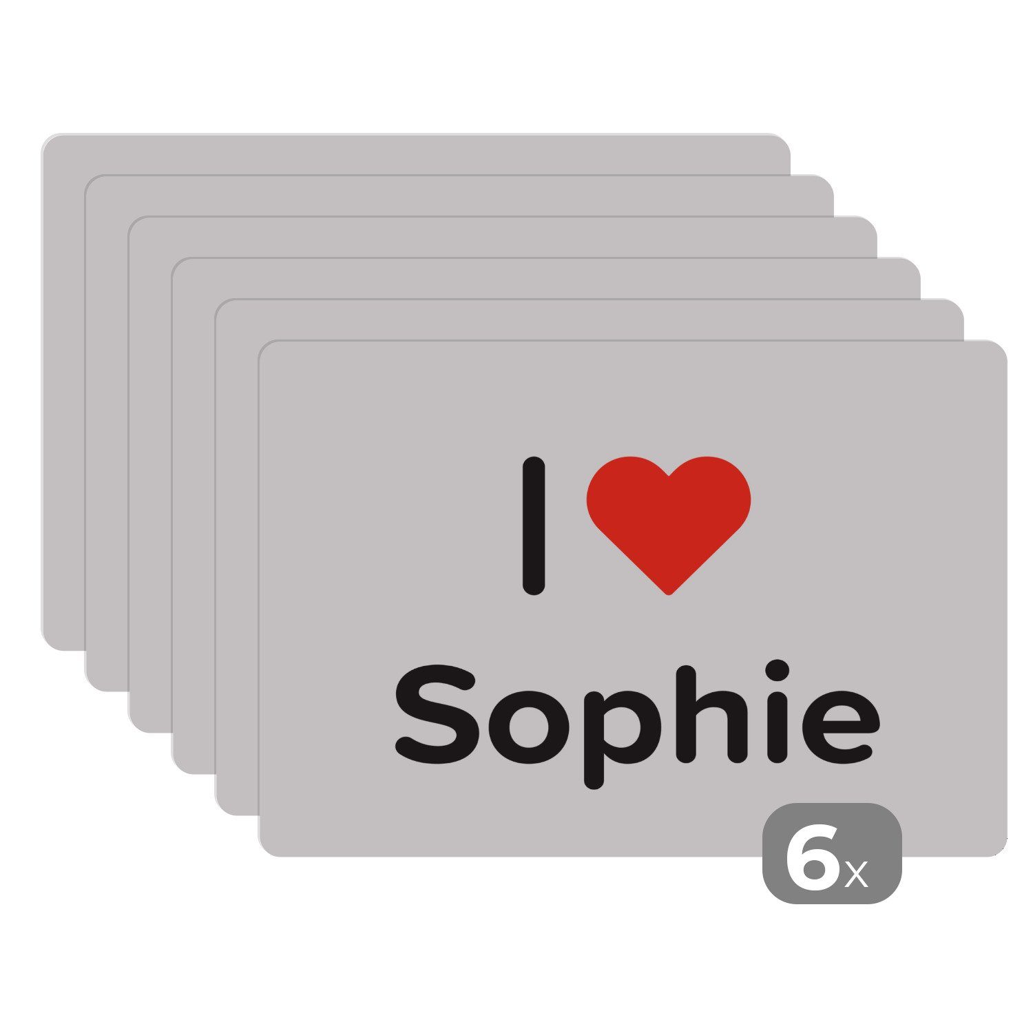 Sophie Ich Platzset, - (6-St), Platzdecken, Platzmatte, Tischmatten, - liebe Schmutzabweisend Mädchen, MuchoWow, Platzset,