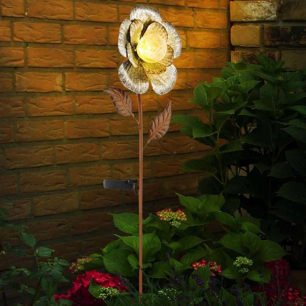 etc-shop LED Solarleuchte, LED-Leuchtmittel Leuchten 2x LED fest Hof Garten Steck Erdspieß Warmweiß, Solar verbaut, Deko Blüten Lampen