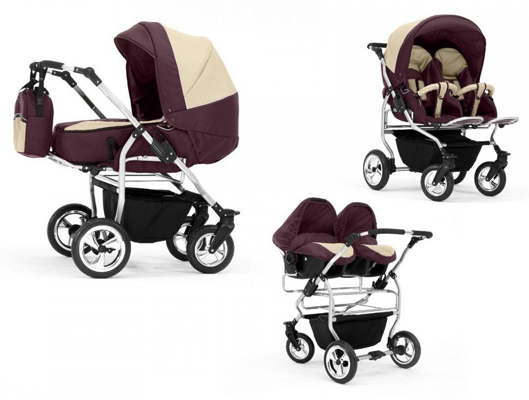 BabyMerc Zwillingswagen Duo 4 in 1 inkl. Sportsitze und Autositze in 20 Farben