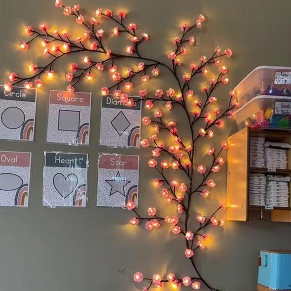 FELIXLEO LED-Lichterkette LED Kirschblüten Zweige 48 LEDs Warmweiß Fernbedienung 1,2 m