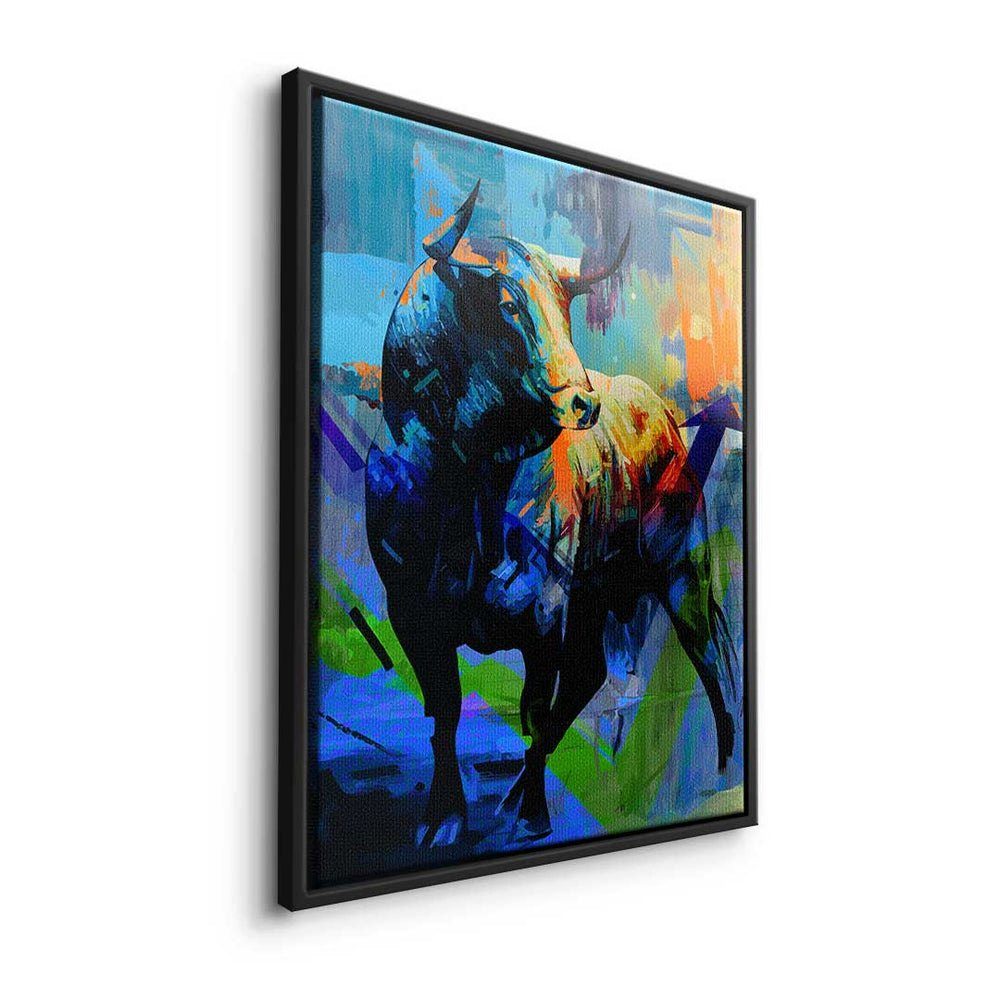 Bull - Premium - - Leinwandbild Leinwandbild, schwarzer Trading Motivation Rahmen DOTCOMCANVAS® Colorful