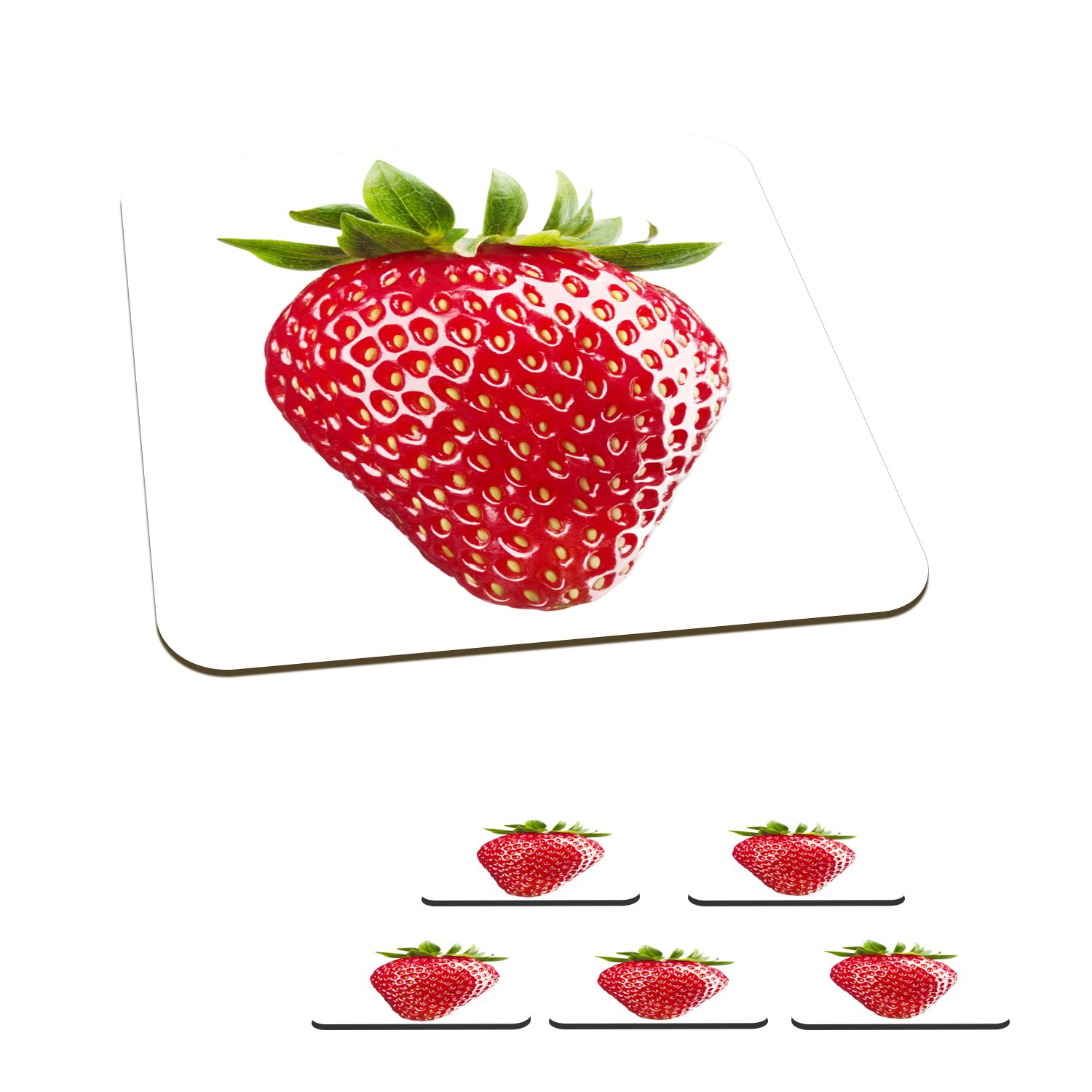MuchoWow Glasuntersetzer Erdbeere - Obst - Weiß, Zubehör für Gläser, 6-tlg., Glasuntersetzer, Tischuntersetzer, Korkuntersetzer, Untersetzer, Tasse