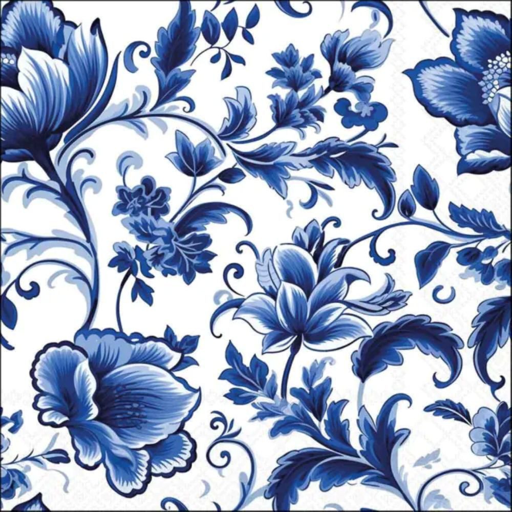 Ambiente Luxury Paper Products Kaffeeservice Delfterblaue, Blumen Muster - Delft Blue florals -Garten- Pflanzen (20-tlg), Tissue: 3-lagig, 100% FSC, chlorfrei gebleicht, Farben auf Wasserbasis - Dekorative Papierservietten aus der Ambiente Kollektion mit elegantem blau-weißem Blumenmotiv. Ideal für eine stilvolle Tischdekoration im Alltag oder zu besonderen Anlässen., Serie/Kollektion im klassischen blau-weißen Blumenmuster