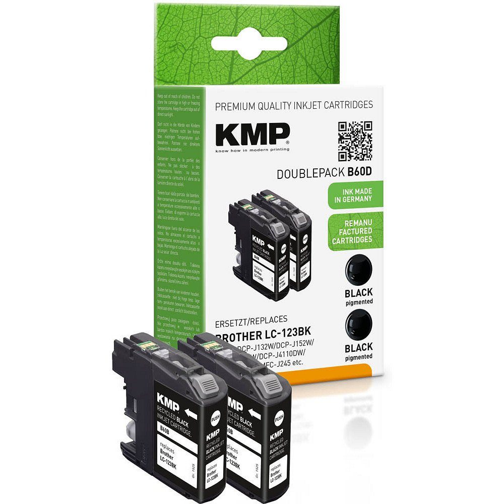 KMP 2 Tinten B60D ERSETZT LC-123 - black Tintenpatrone (1 Farbe (2 x schwarz)