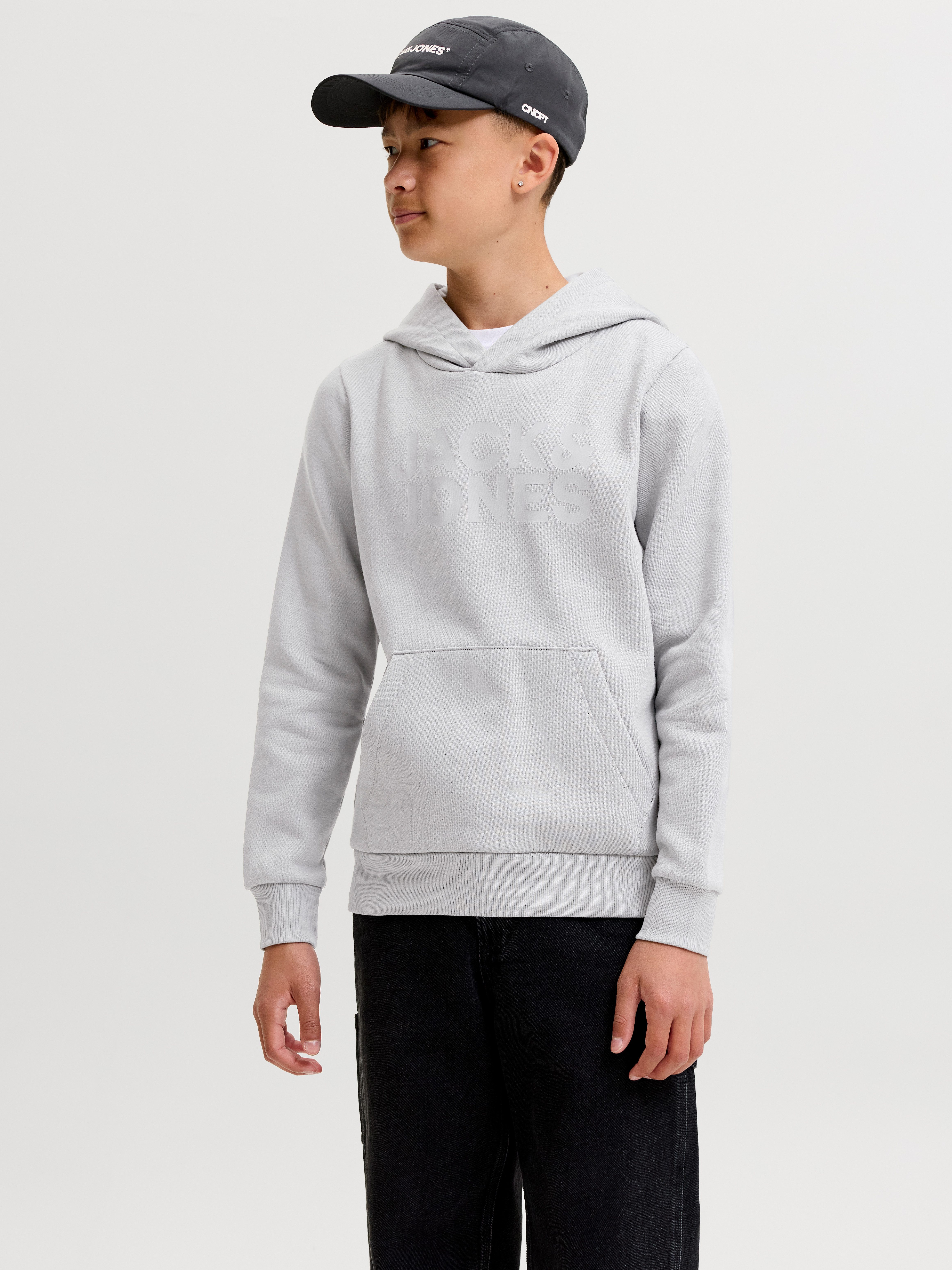 Jack & Jones Junior Kapuzensweatshirt JJECORP mit Druck, Kängurutasche, pflegeleicht Baumwollmischung, regular fit