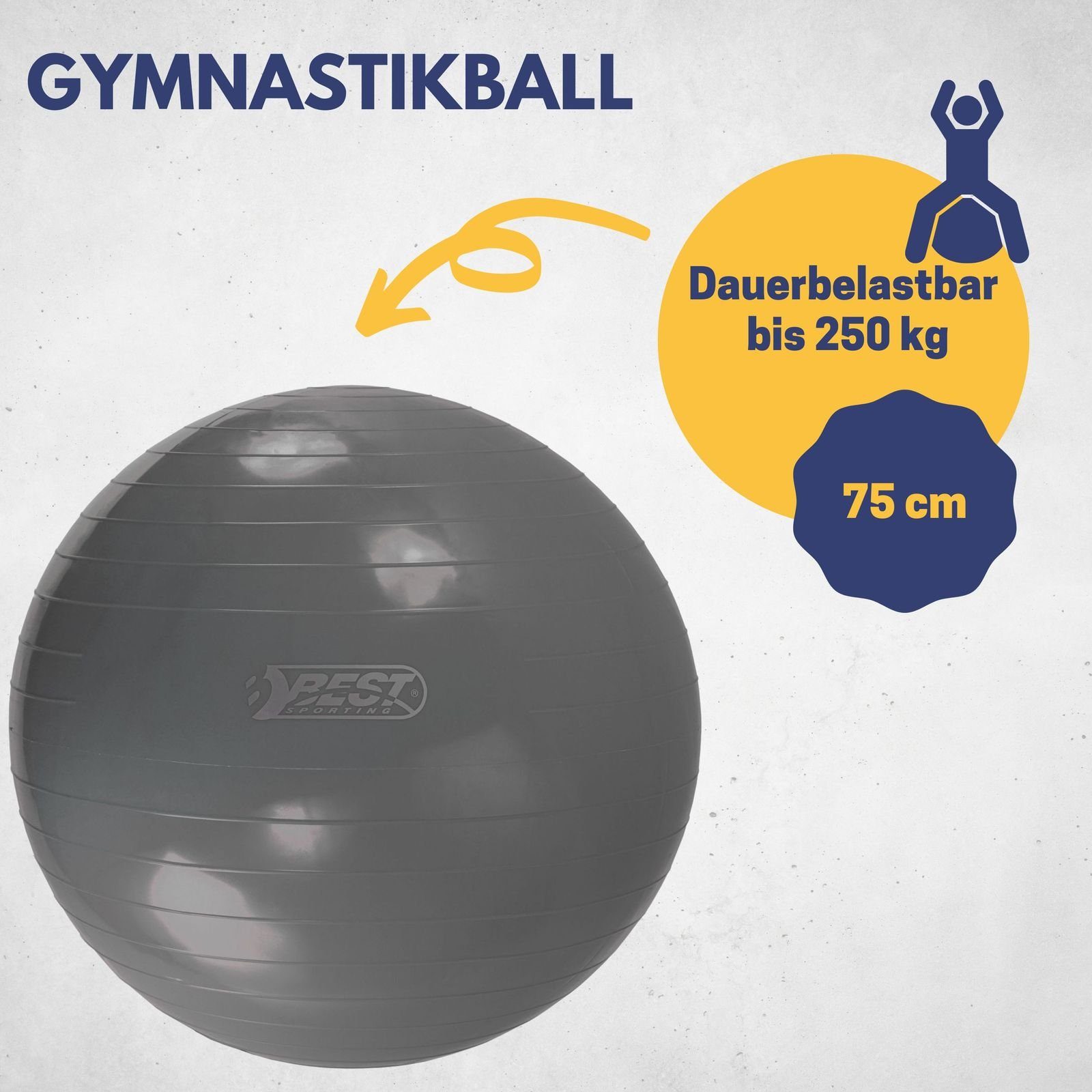 85cm Pilates kg 250kg Für oder Therapie- 65cm, Hause, bis Sitzball Die praktische und I bis und belastbar Trainingsball Sitzmöglichkeit. und Best – als Rehabilitationseinheiten 75cm oder Gymnastikball I für ideal Belastung zum Therapie- für Sporting Ball I Rehabilitationseinheiten Ganzkörpertraining, Fitnessball 250 Gymnastikbälle sind anthrazit maximal I zu I Unisex Erwachsene