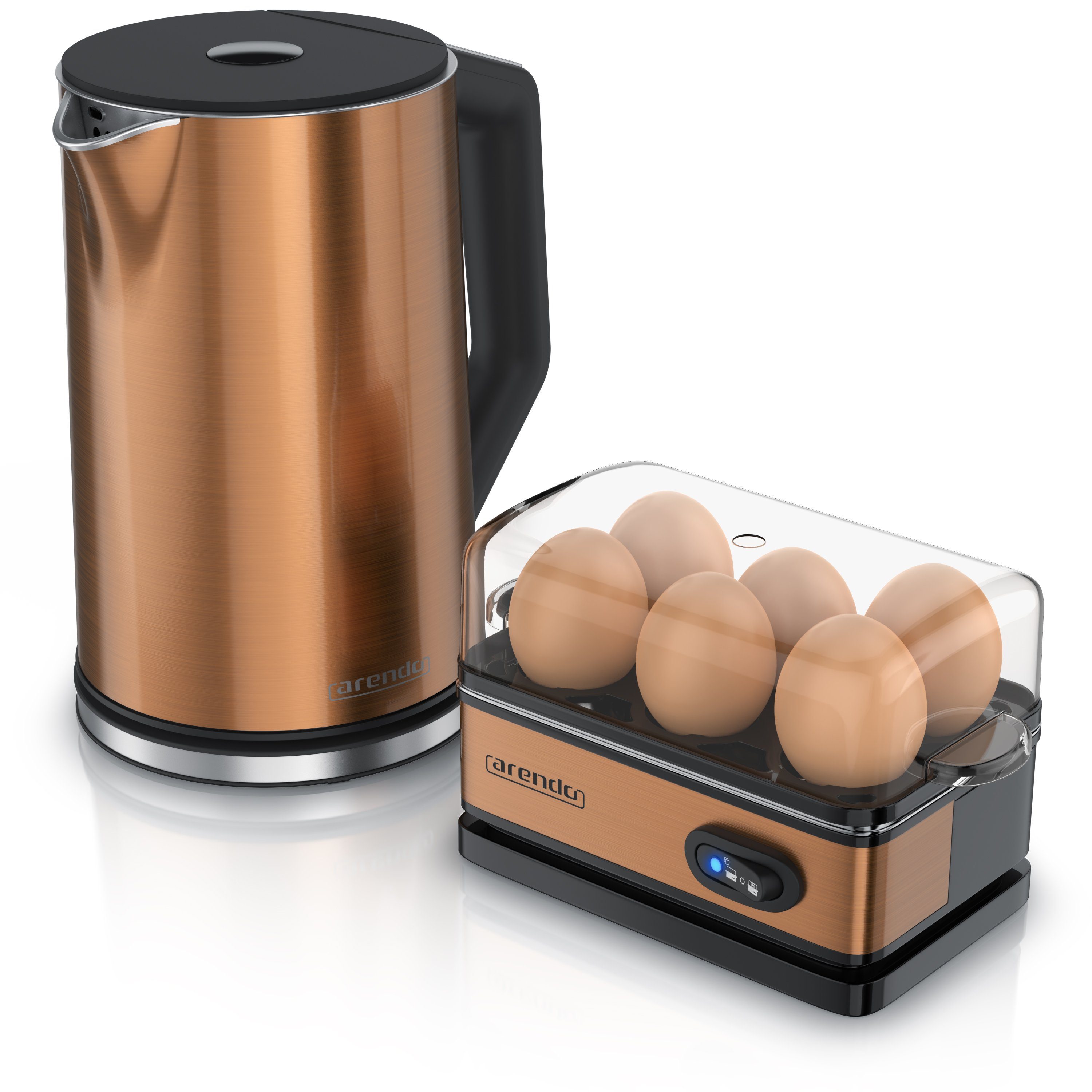 Arendo 6er Edelstahl 1,5l, (2-tlg), Kupfer Frühstücks-Set Eierkocher, Wasserkocher