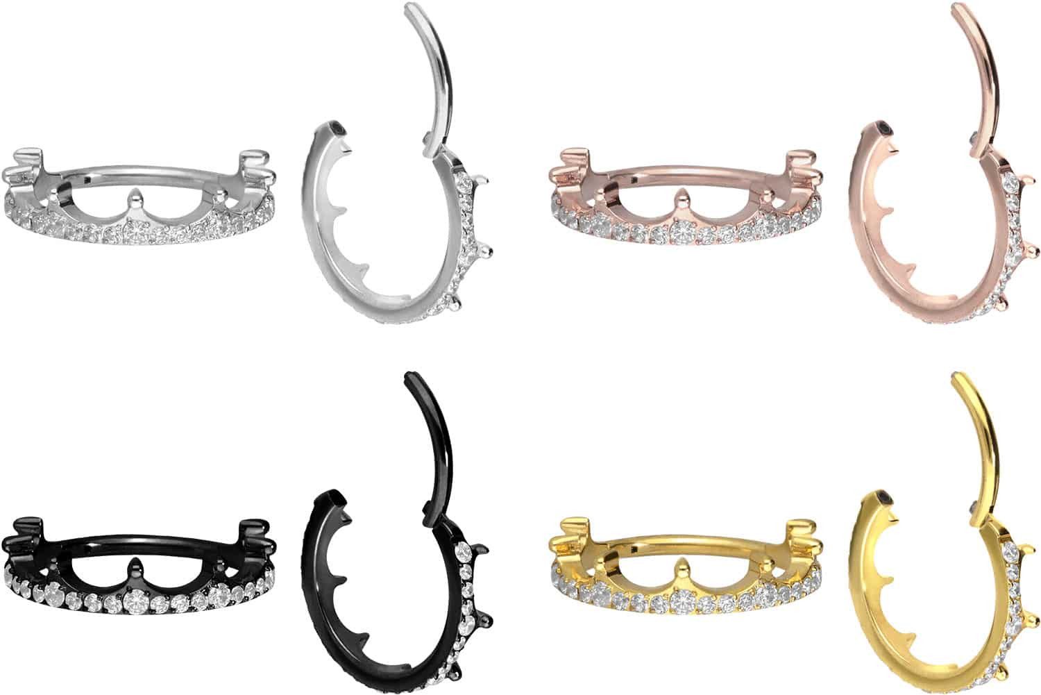 PIERCINGLINE Nasenpiercing Titan Segmentring Clicker KRISTALLKRONE Ohrpiercing Septum Nase (Clicker, 1-tlg), Ohrpiercing für Conch, Helix, Tragus, Daith, Lobe