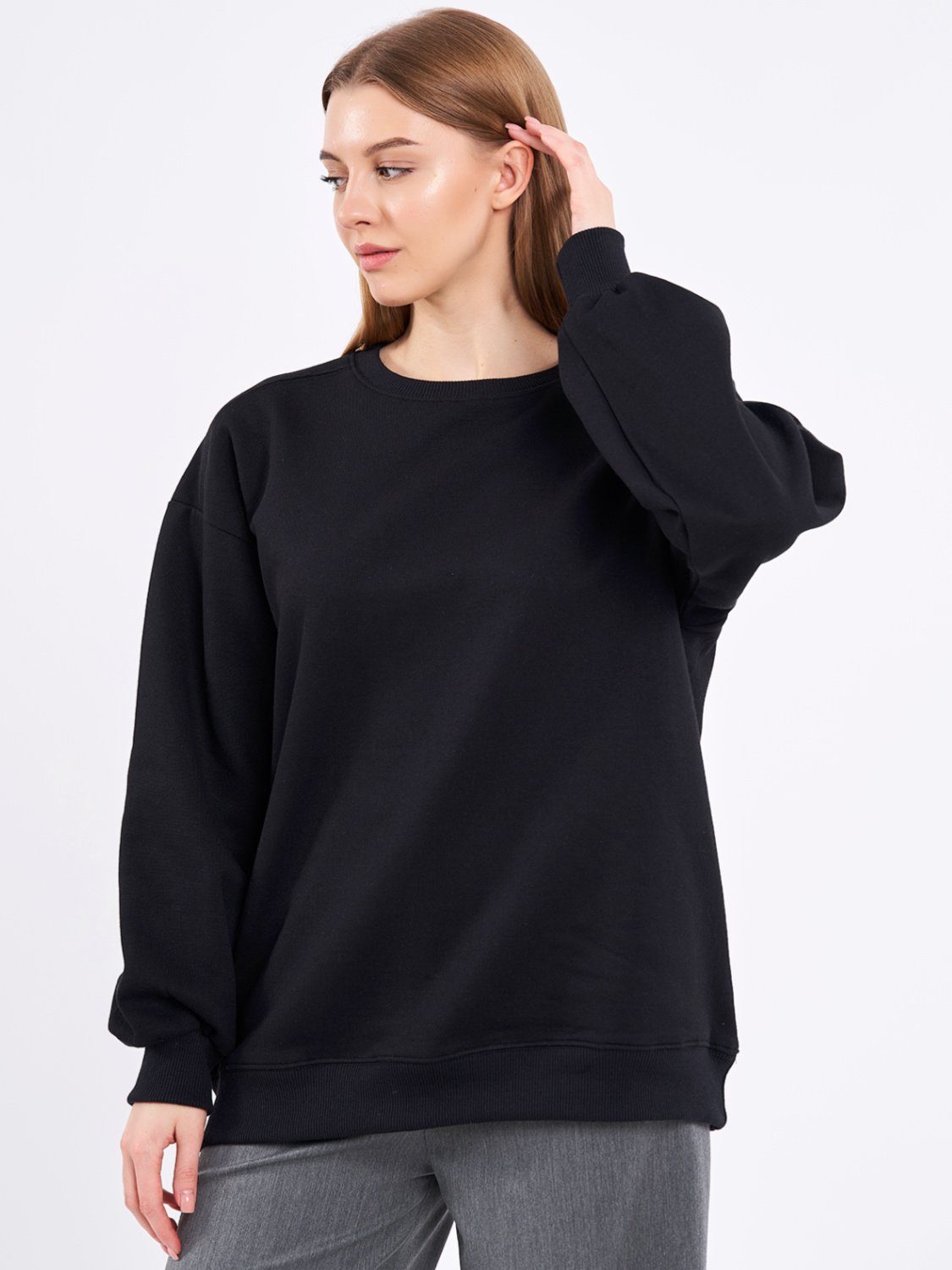 Sweatshirt Damen Oversize Pullover Langarm Baumwolle