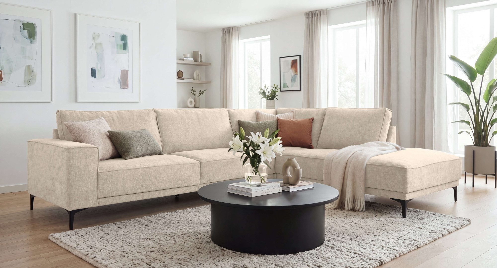 OTTO home Ecksofa OLAND L-Form, B: 289 cm, Skandi-Design, Chenille-Bezug, Struktur, Flachgewebe, Luxus-Microfaser, Boucle
