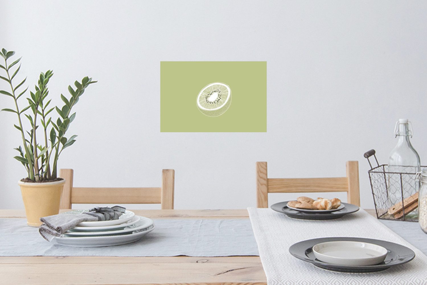MuchoWow Wandsticker Kiwi - Strichzeichnung - Minimalistisch - Grün (1 St), Wandtattoo, Selbstklebend, Wohnzimmer, 30x20 cm