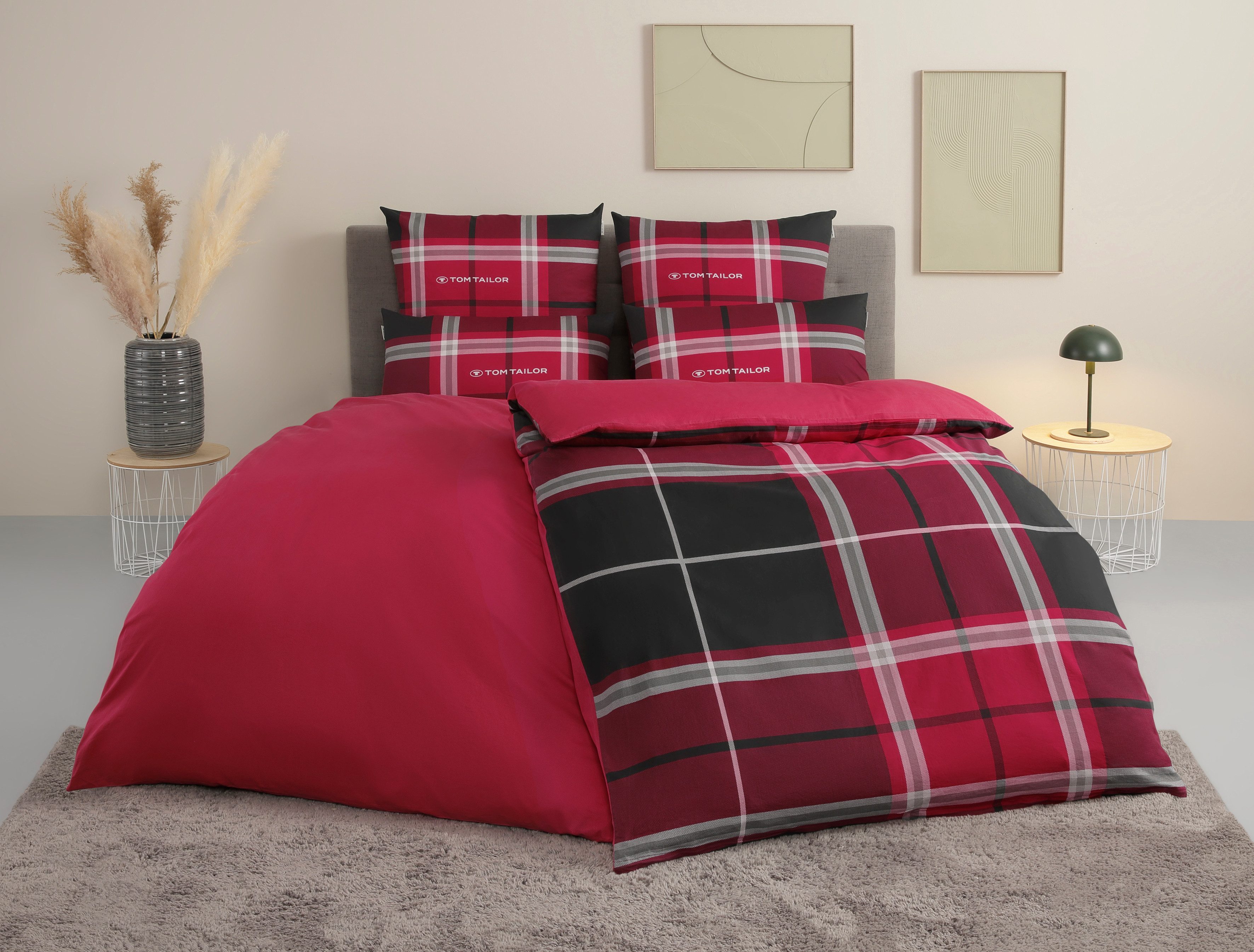 TOM TAILOR HOME Wendebettwäsche Eric in Gr. 135x200 oder 155x220 cm, Renforcé, 3 teilig, mit Reißverschluss, mit GRATIS-Zugabe: Sportbeutel aus 100% Baumwolle