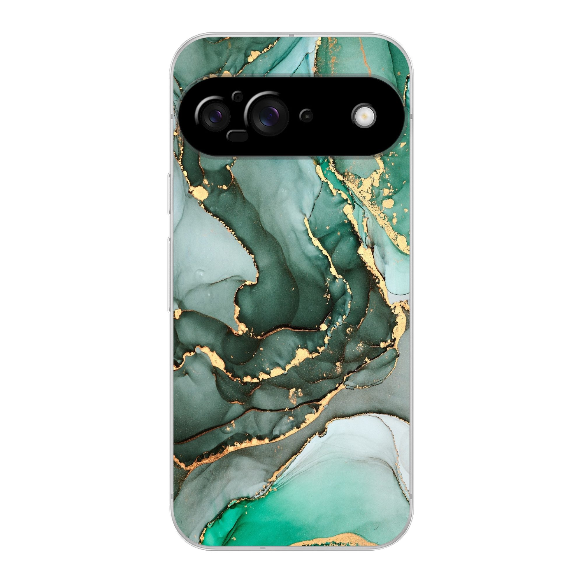 MuchoWow Handyhülle für Google Pixel 9 Gold - Marmor - Grün - Luxus - Marmoroptik - Grau, Handy Case, Silikon, Bumper Case Dünn