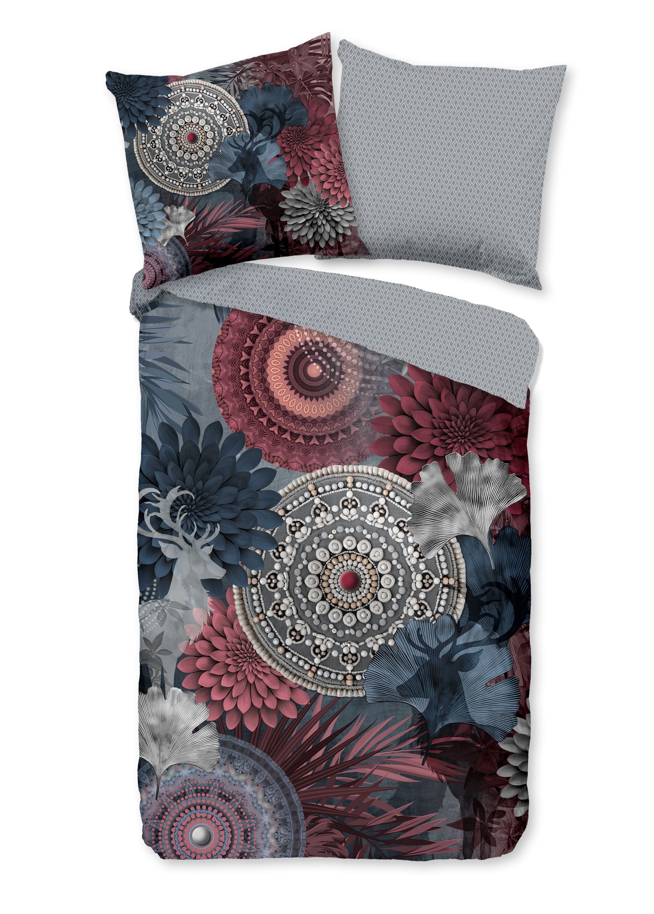 hip Bettwäsche Comfort Baumwolle, Flanell, 2 teilig, Mandalas,Hirsch,rote Blumen, Wendebettwäsche