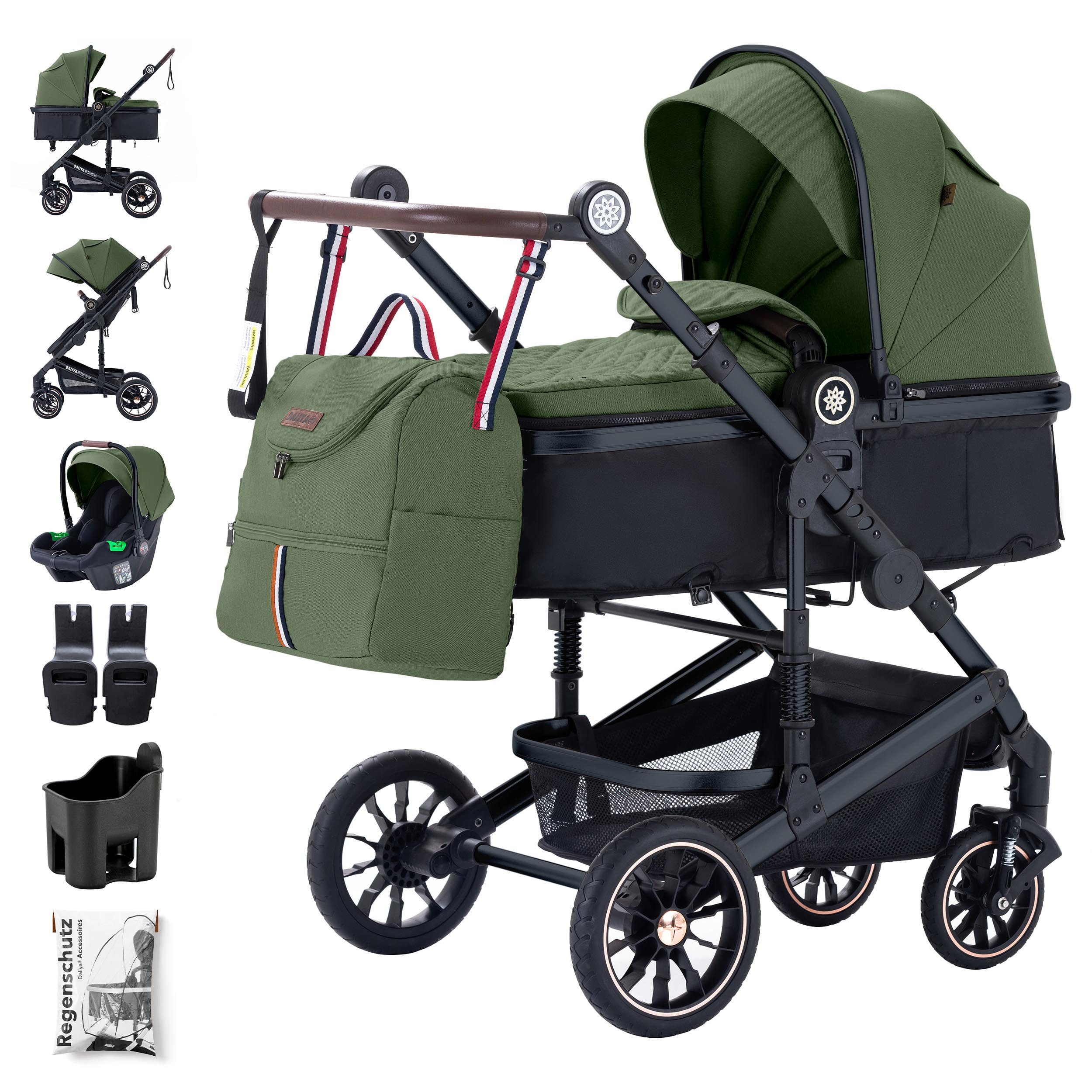 Daliya® Kombi-Kinderwagen NEOMOVE 3in1 Kinderwagen mit i-Size Babyschale & Buggy, (Reise-Set, 10-tlg), Kinderwagen mit i-Size Babyschale, Alu-Rahmen, Großer Einkaufskorb
