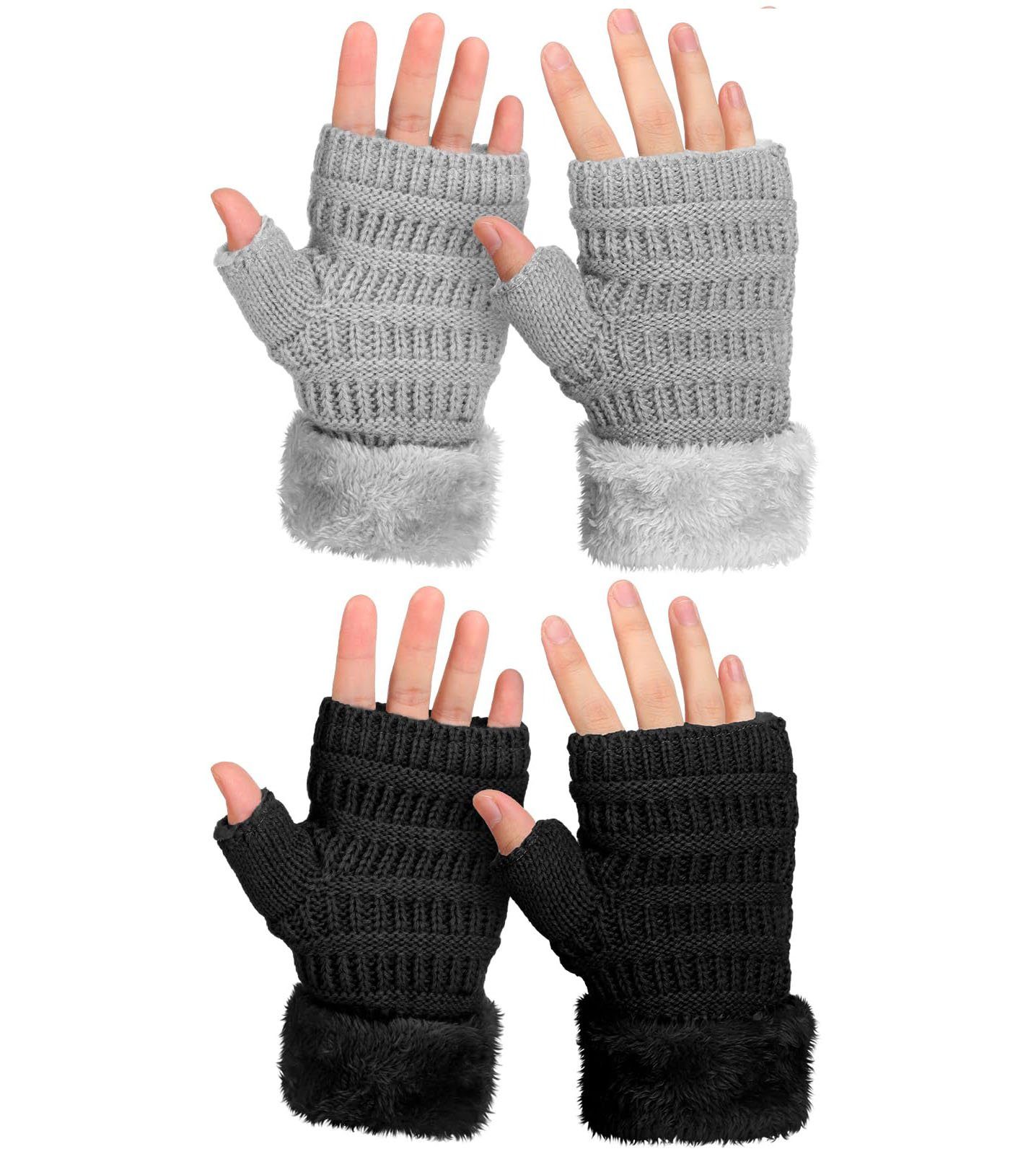 Handschuhe YYV Fleece Strickhandschuhe +schwarz Frauen Paar gefüttert warme Winter Winter für fingerlose Wärmer Handschuhe 2 grau Handschuhe gestrickte Frauen