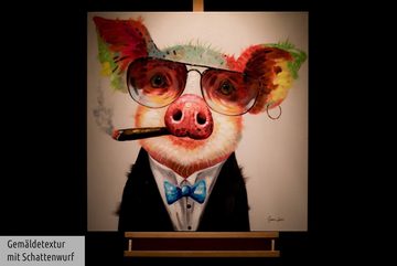 KUNSTLOFT Gemälde Smoking Hot Bacon 80x80 cm, Leinwandbild 100% HANDGEMALT Wandbild Wohnzimmer