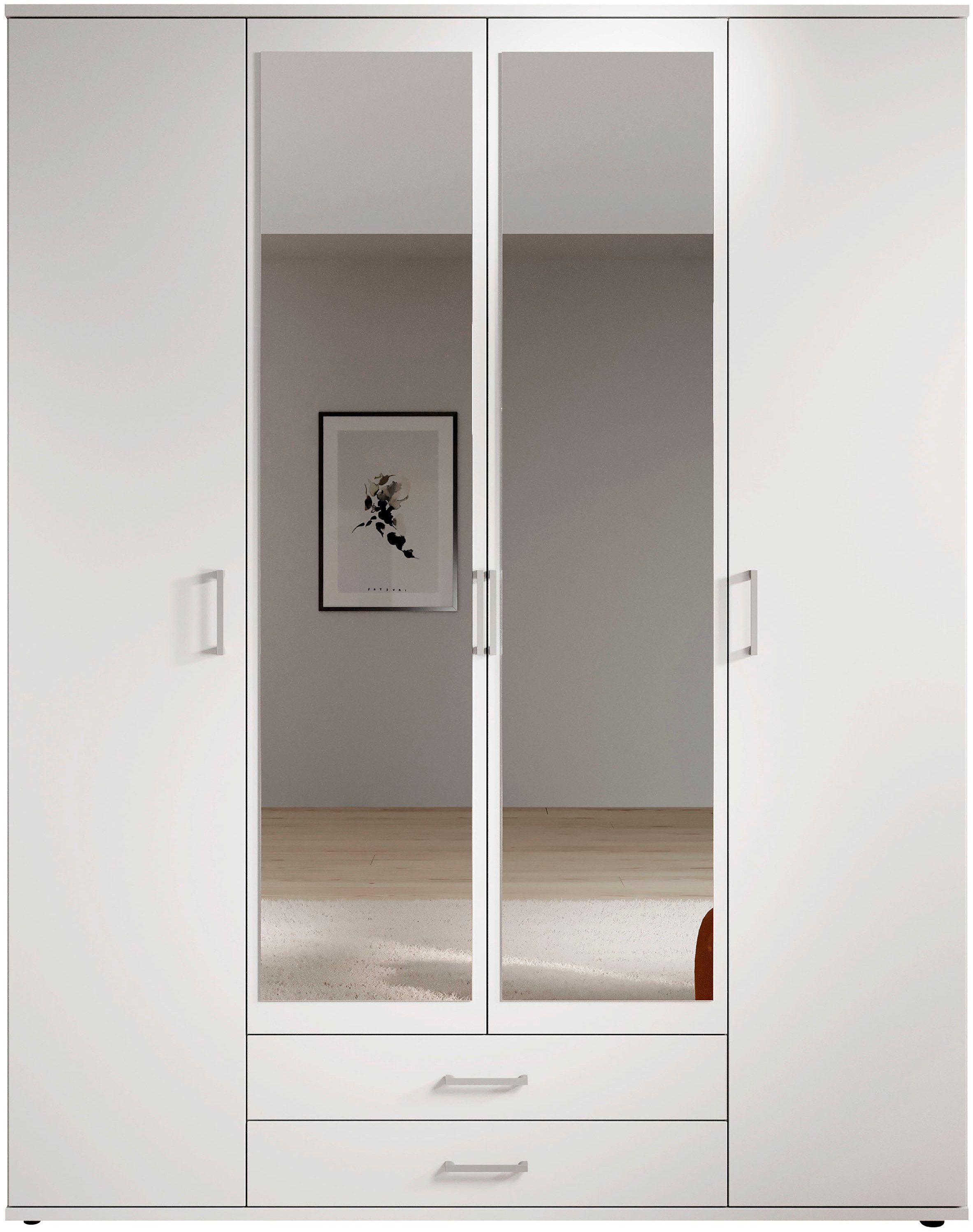 Schlafkontor Kleiderschrank Karl Drehtürenschrank Schlafzimmerschrank mit Spiegel Garderobe in 2 Breiten, mit zusätzlichen Einlegeböden TOPSELLER