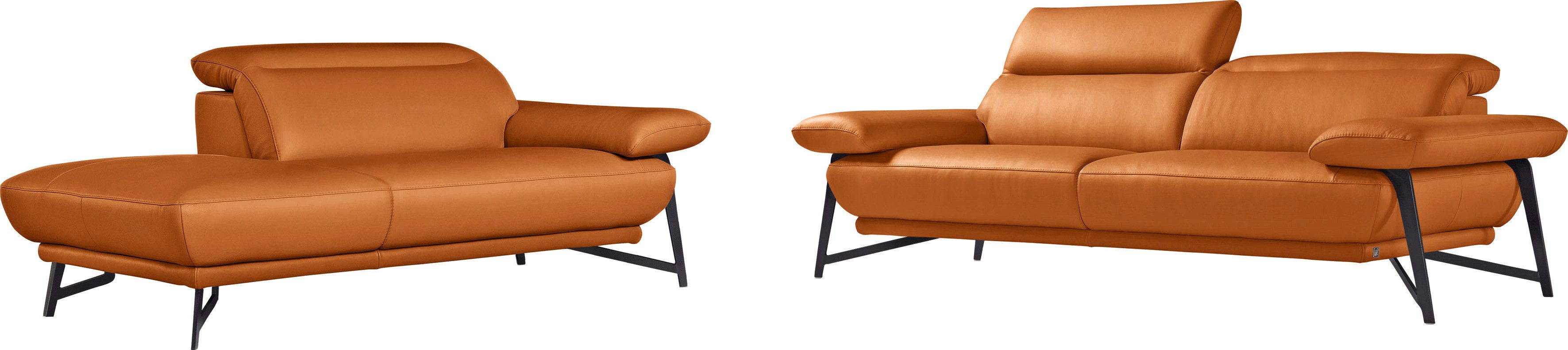 Egoitaliano Sofa Anais, Design mit hohem Sitzkomfort, Fußfarbe schattengrau, Set, Kopfteil verstellbar, Leder BULL, orange