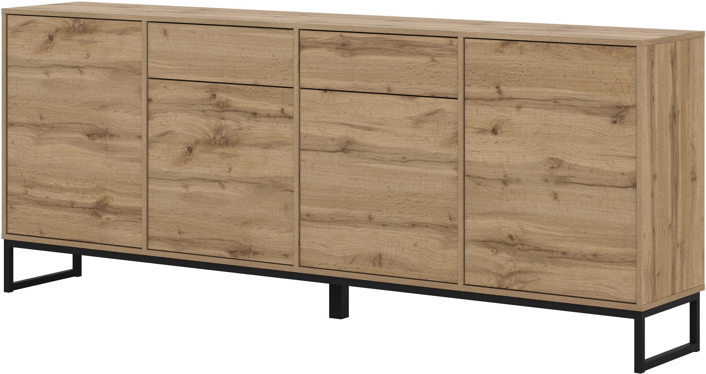 OTTO home Sideboard Loft, Breite 208,5 cm, grifflose Kommode 4 Türen/2 Schubkästen., Schubladenschrank mit viel Stauraum, Einlegeböden verstellbar