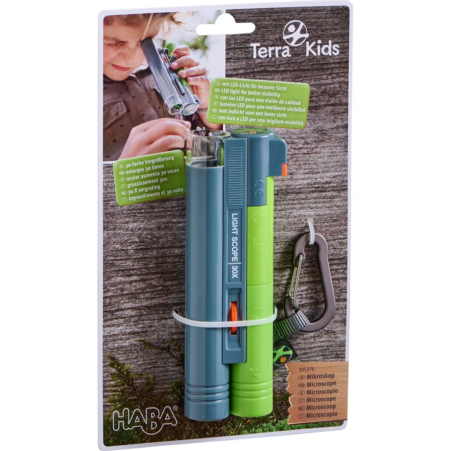 Haba Terra Kids Mikroskop Insektenmikroskop (30x-30x, mit Karabiner)
